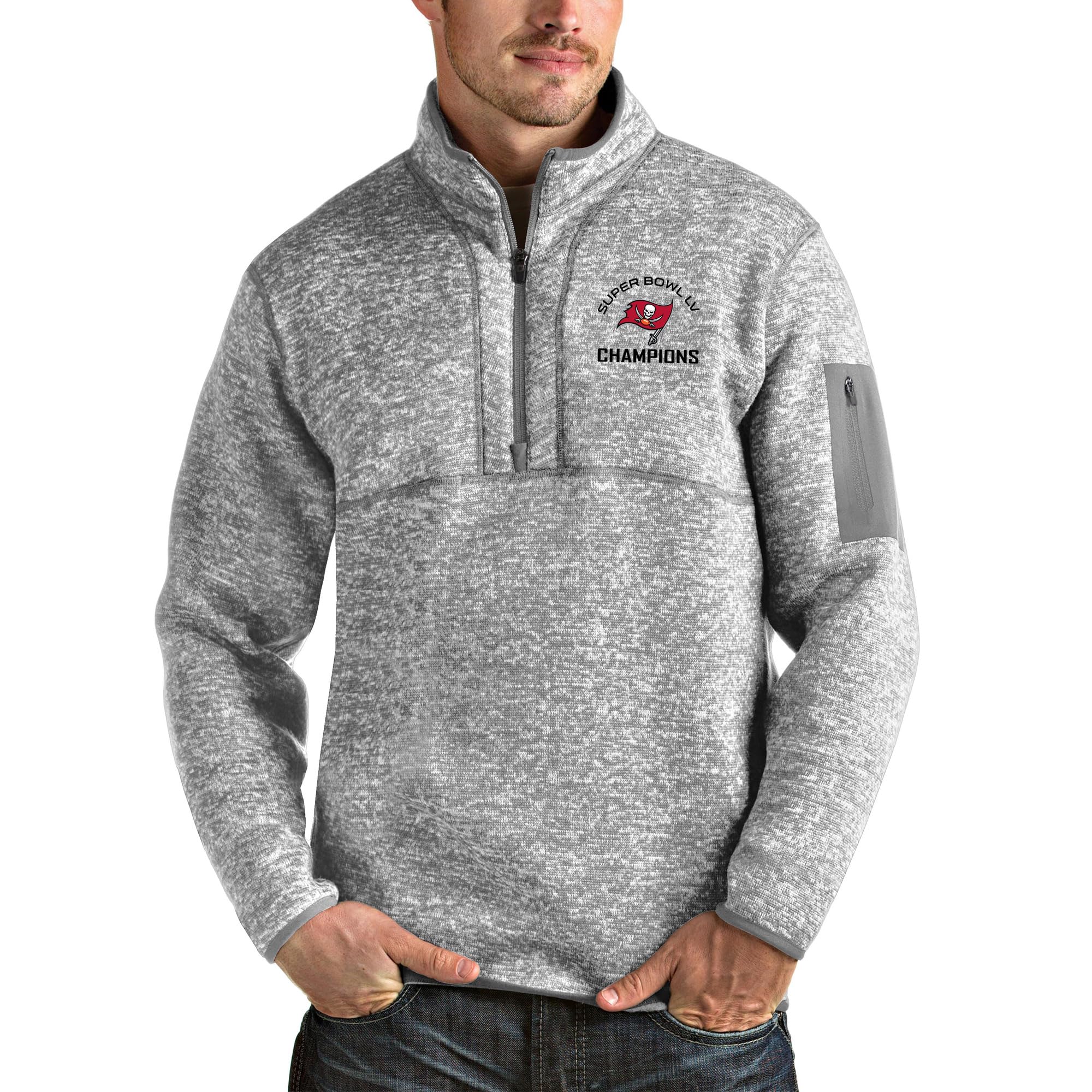 Antigua Men's Heathered NFL Super Bowl LV Champions Quarter-Zip Pullover Jacket - Lightweight Fleece Jacket for Football Fans, Game Day Outfits & Casual Wear