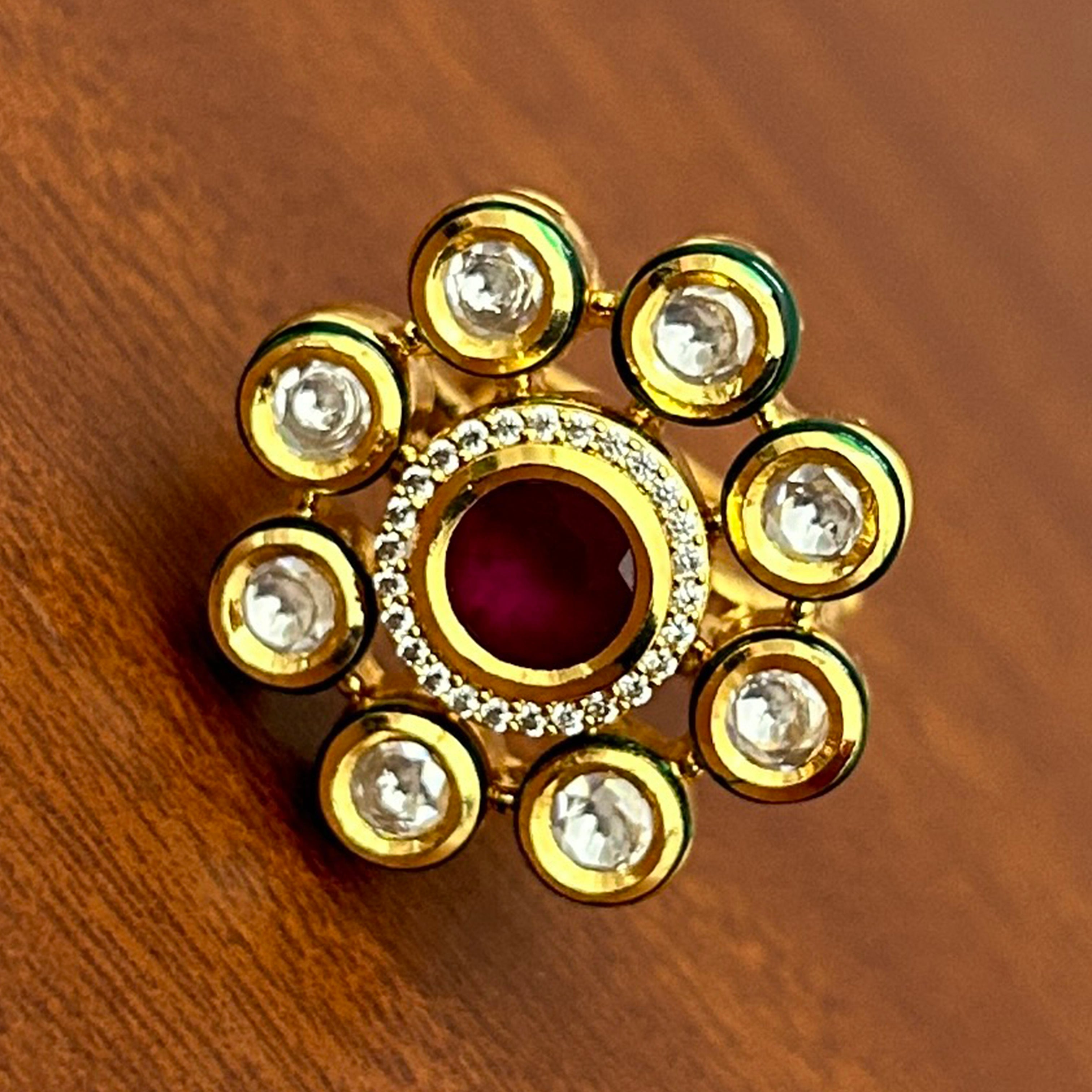 Elegant Designer Gold Plated Royal Kundan Beaded Ring (D239) - Perfect for Weddings, Parties & Special Occasions