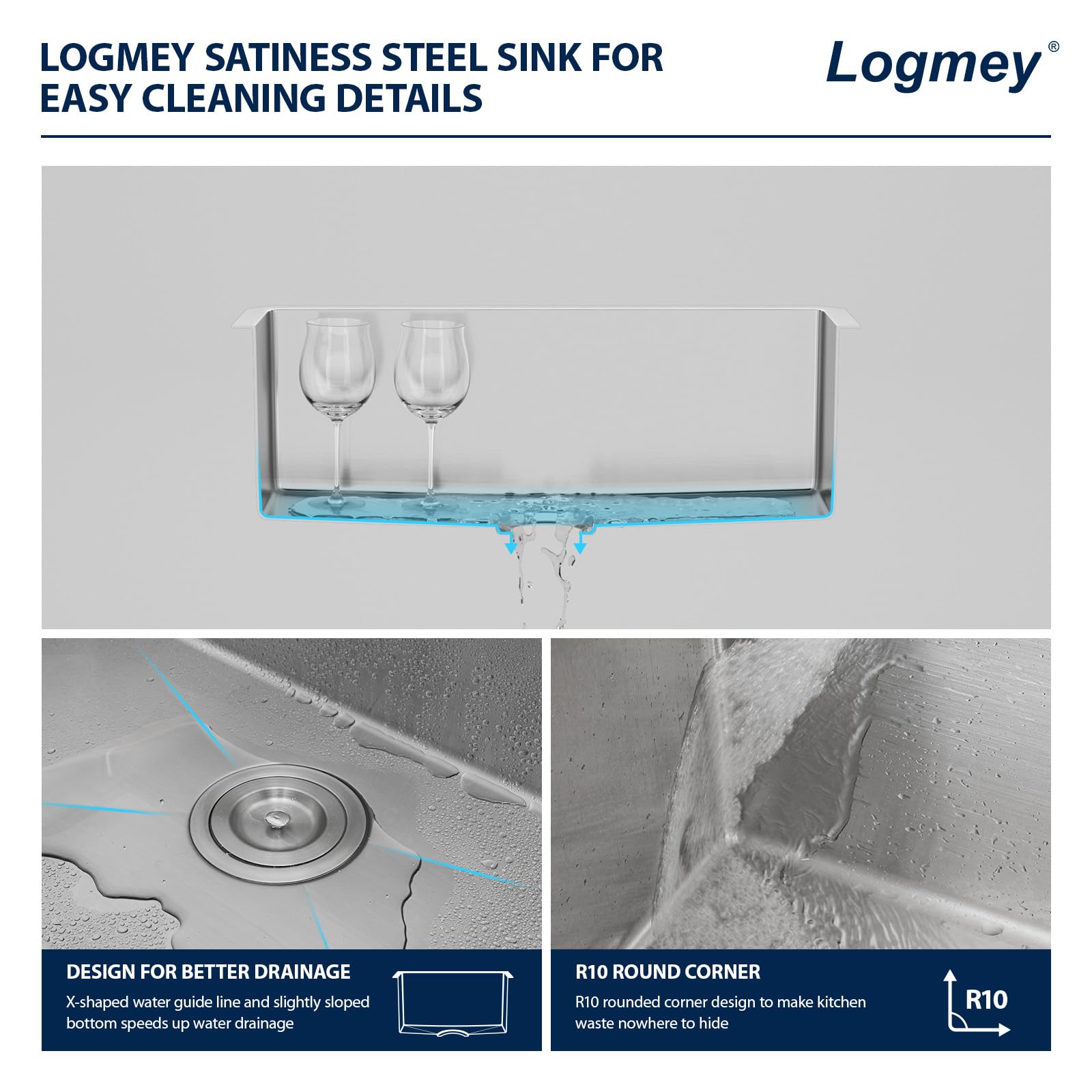 Logmey 26 Inch Undermount Kitchen Sink - 16 Gauge Stainless Steel Single Bowl Sink (26x18x9 Inches) | Handmade for Modern Kitchens | Perfect for Food Prep, Dishwashing & Entertaining