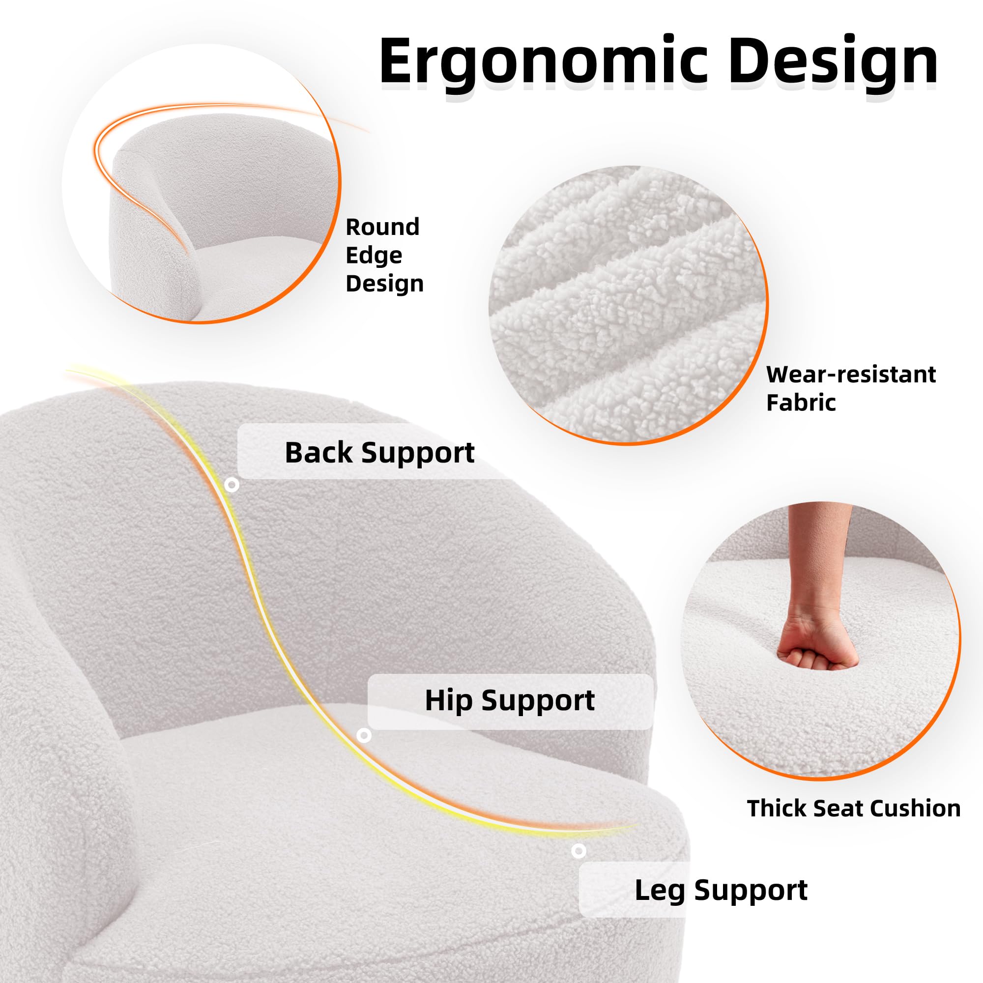 Homtique Small Swivel Barrel Chair - 360 Degree Rotating Comfy Round Club Chair with Boucle Fabric, Accent Armchair for Living Room, Bedroom, Apartment & Hotel Decor (Ivory-Teddy) - Perfect for Reading Nooks, Lounge Areas and Cozy Corners