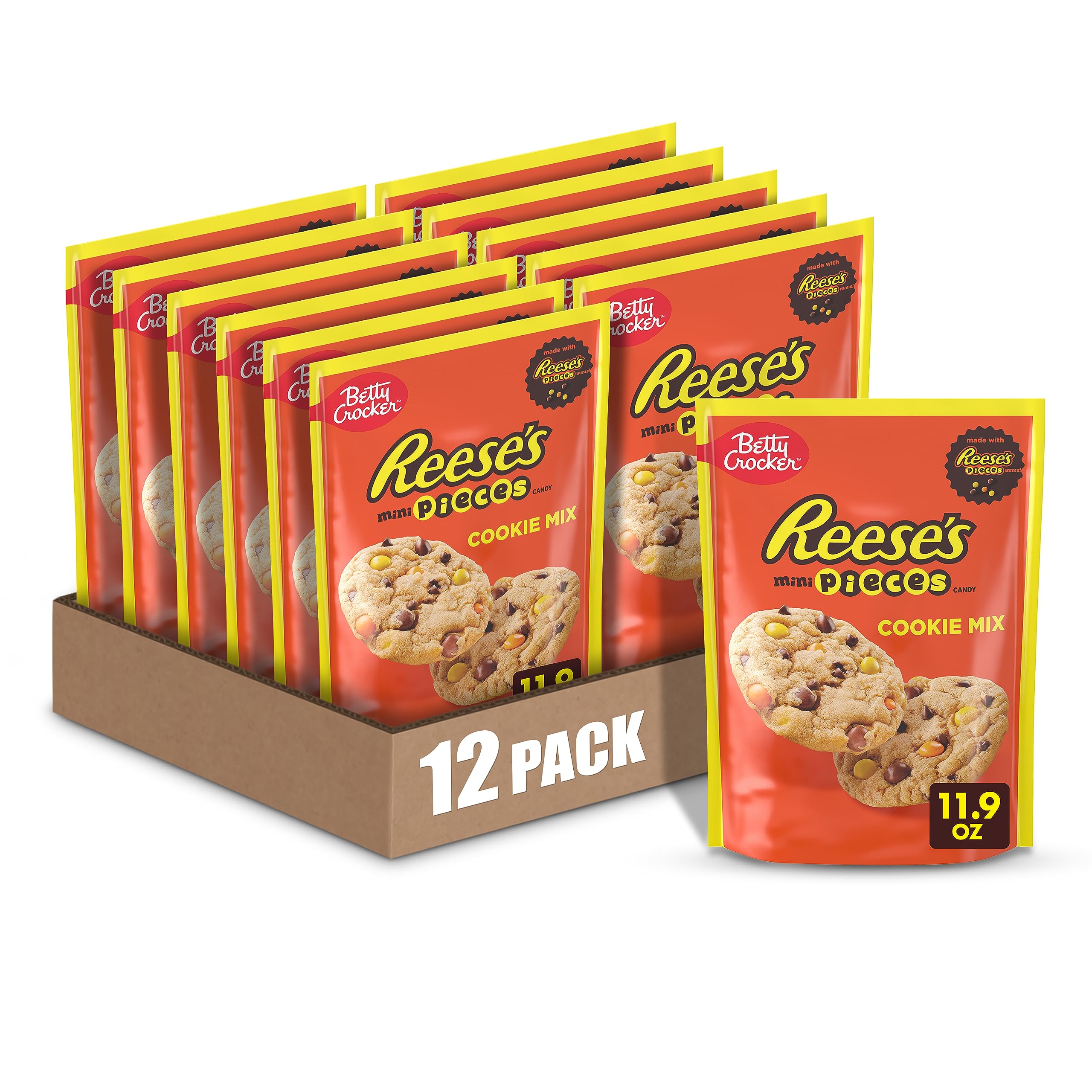 Betty Crocker REESE'S Mini Pieces Peanut Butter Cookie Mix with Chocolate Chips - 11.9 oz (Pack of 12) - Perfect for Baking, Parties & Holiday Treats