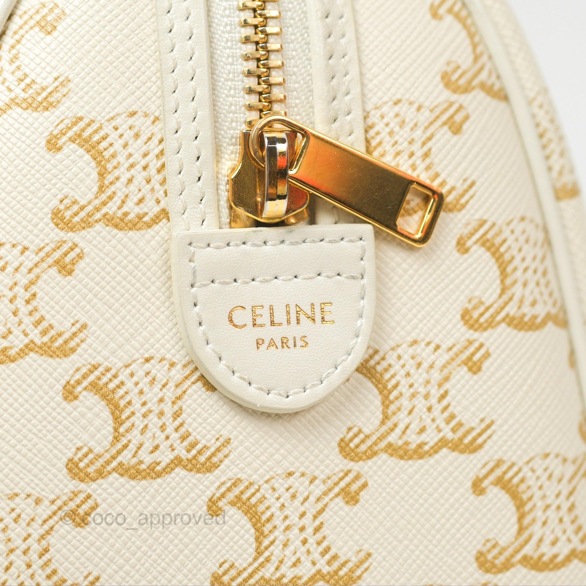 Celine Small Triomphe Canvas Boston Bag in White Calfskin Leather - Luxury Crossbody Handbag for Women, Perfect for Work, Travel & Everyday Use