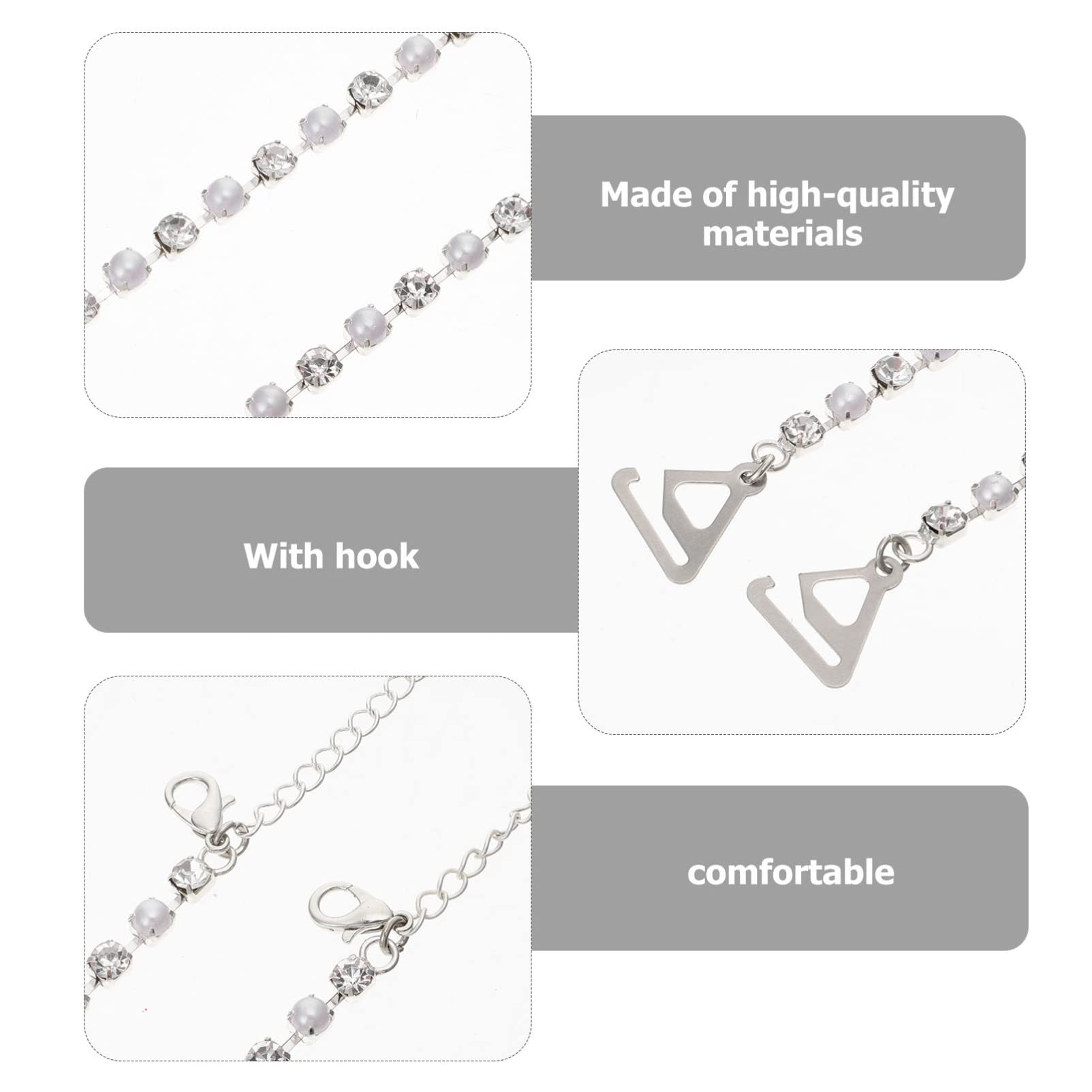 VALICLUD 3 Pairs Rhinestone Bra Straps - Sparkly Bling Diamond Underwear Straps for Dresses, Pearl Bra Strap Holders | Perfect for Weddings, Parties & Special Occasions