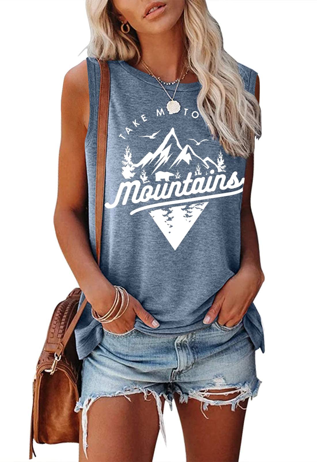 Women's Vacation Adventure Tank Top - Mountain Nature Scenery & Animal Graphic Sleeveless Shirt for Summer Hiking & Outdoor Travel