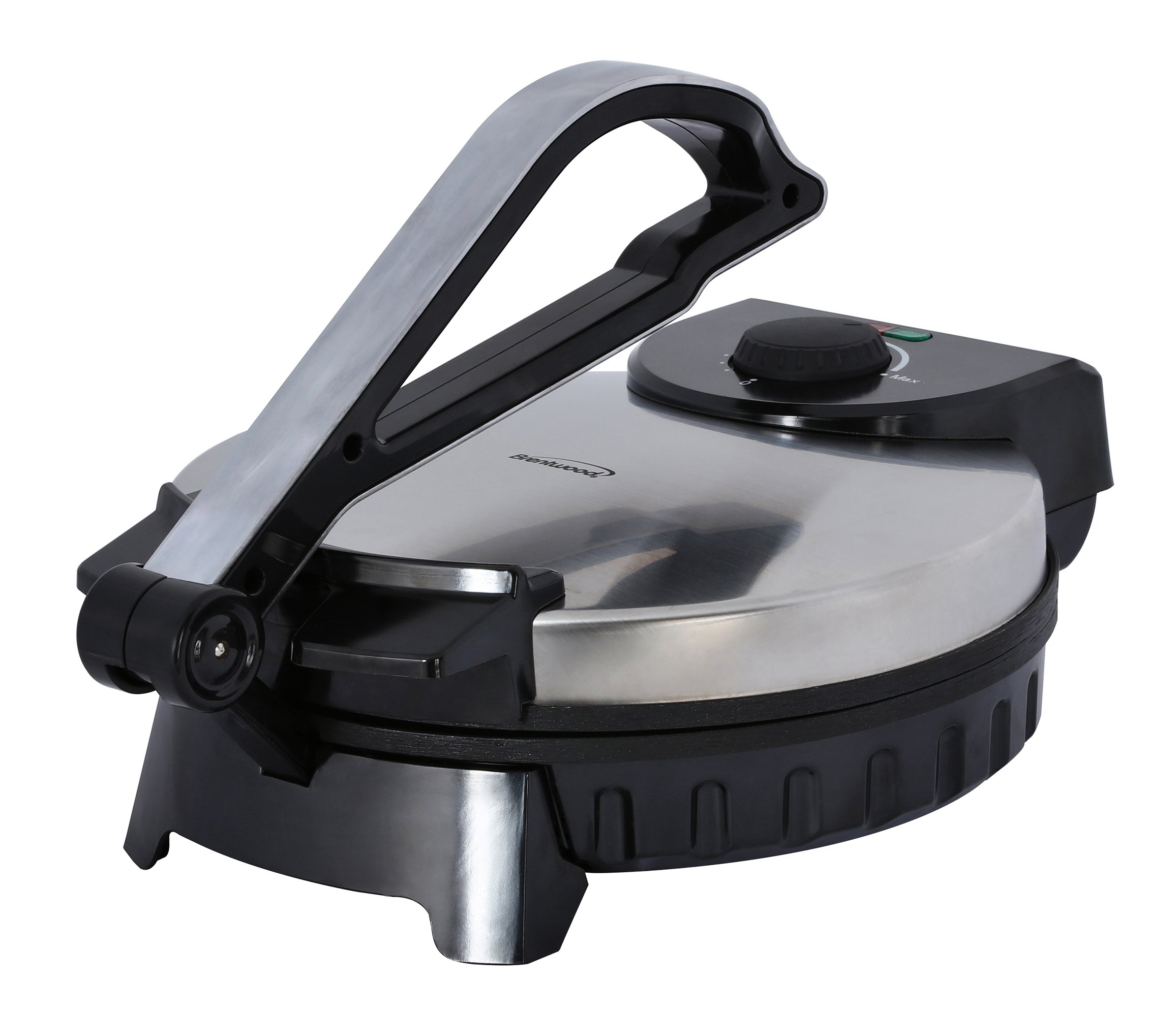 Brentwood 10-inch Electric Tortilla Maker - Non-Stick Surface, Brushed Stainless Steel & Black Design - Perfect for Homemade Tortillas, Quesadillas, Flatbreads & More