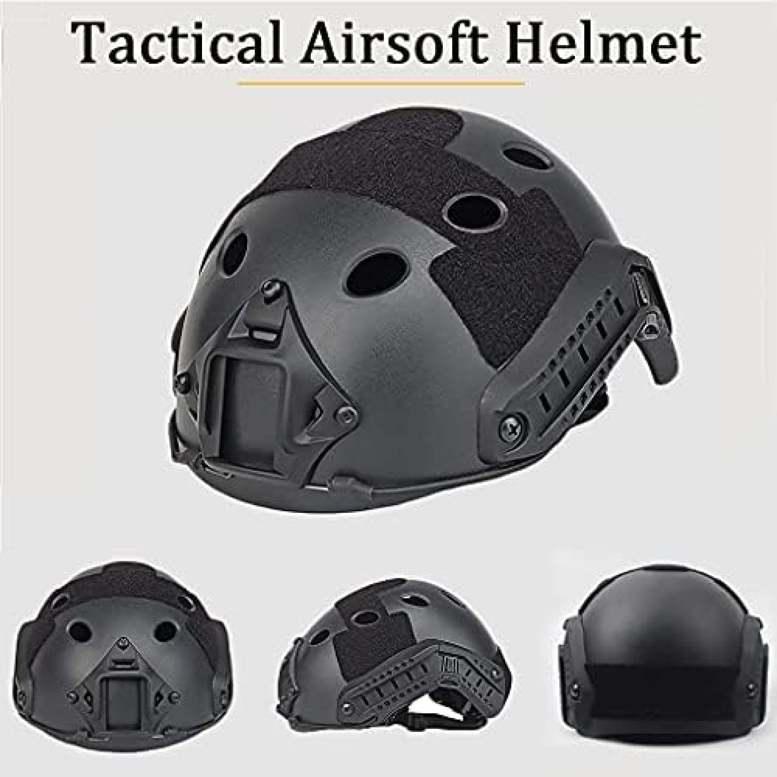 Fast Base Jump Helmet MH Style Airsoft Helmet - Tactical Respirator Mask for Paintball, Outdoor Sports, Hunting & Shooting (Black, 22x11cm) - Perfect for Airsoft Battles, Paintball Games & Tactical Training