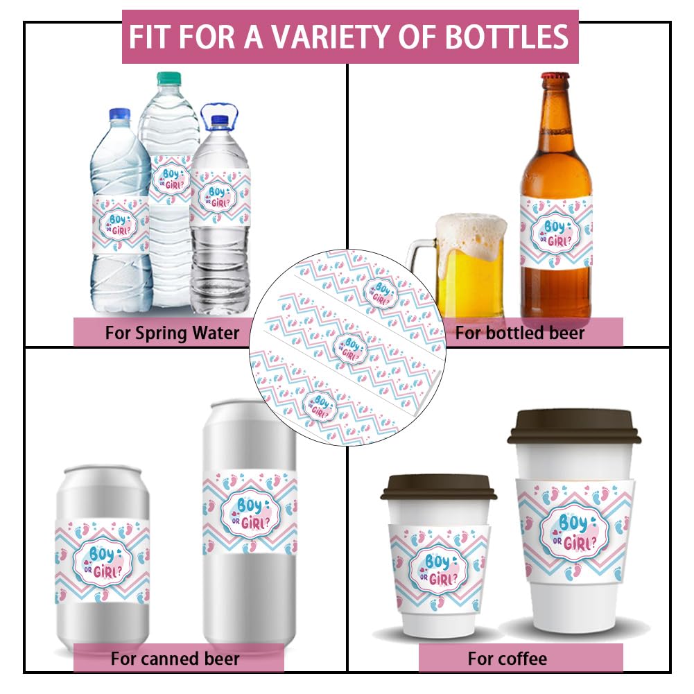 30pcs Gender Reveal Water Bottle Labels - Baby Shower Stickers, Waterproof Bottle Wraps with Footprints Design for Themed Parties & Events - Perfect for Baby Showers, Gender Reveal Parties & Celebrations