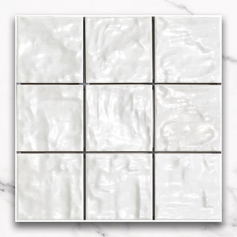 Premium Marrakesh White 120X120mm Glossy Zellige Square Tile - Perfect for Kitchen Backsplash, Bathroom Walls & Mediterranean Style Home Decor