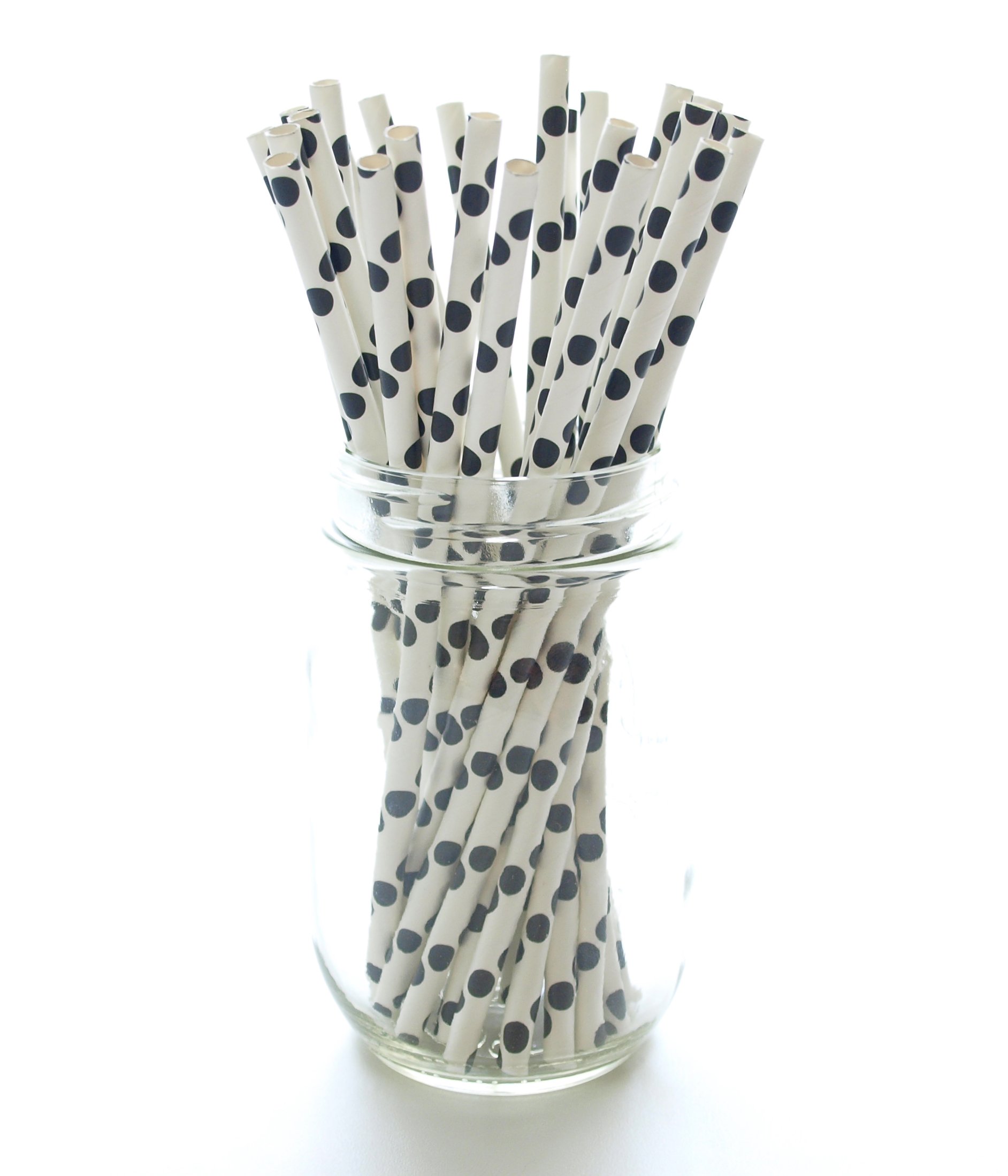 Black Polka Dot Paper Straws - 25 Pack | Biodegradable Drinking Straws for Over the Hill Birthday Parties, Graduation Celebrations, Wedding Receptions & Halloween Events - Eco-Friendly Disposable Straws for Cocktails, Milkshakes & Beverages