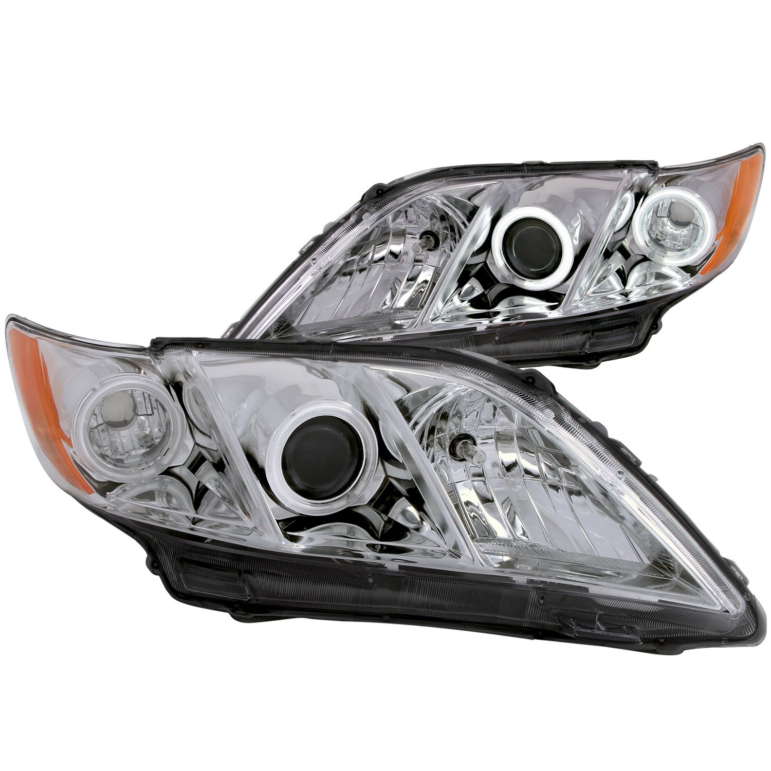 Anzo USA 121180 Toyota Camry Projector Headlight Assembly with Halo/Chrome Clear & Amber Reflectors - Pair (Perfect for Night Driving & Car Upgrades)