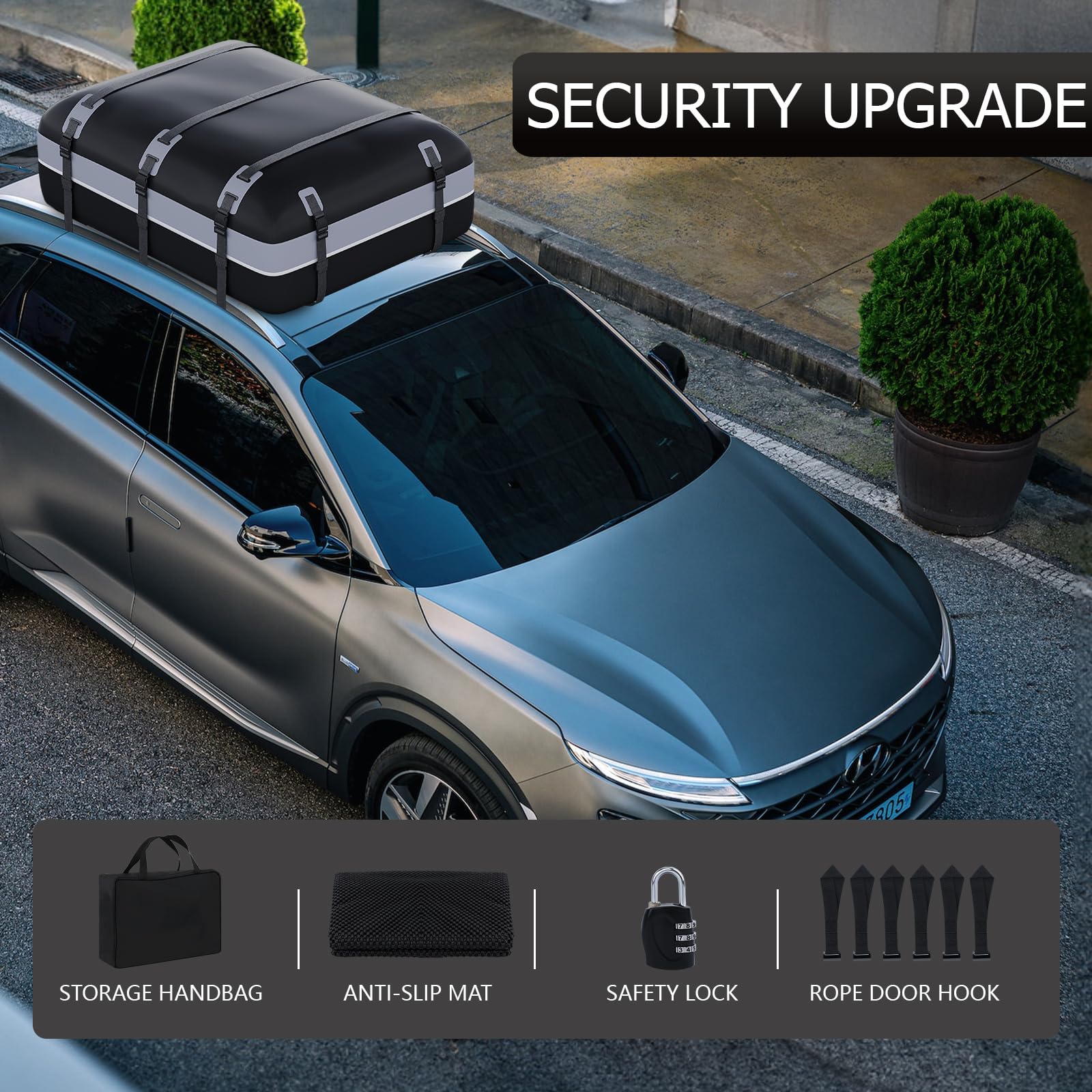 Waterproof Soft Roof Top Cargo Bag Carrier for Cars, SUVs & Trucks - 21 Cubic Feet Storage with Anti-Slip Mat, Luggage Lock & Door Hooks | Perfect for Road Trips, Camping Gear & Extra Luggage (Gray-Black)