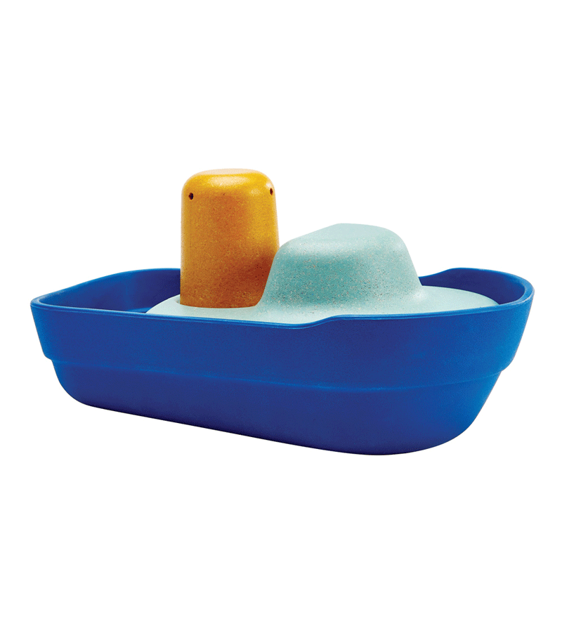 Plan Toys Wooden Tug Boat - Classic Pull Toy for Toddlers & Kids - Eco-Friendly Educational Boat for Bath Time, Ocean Play & Imaginative Adventures