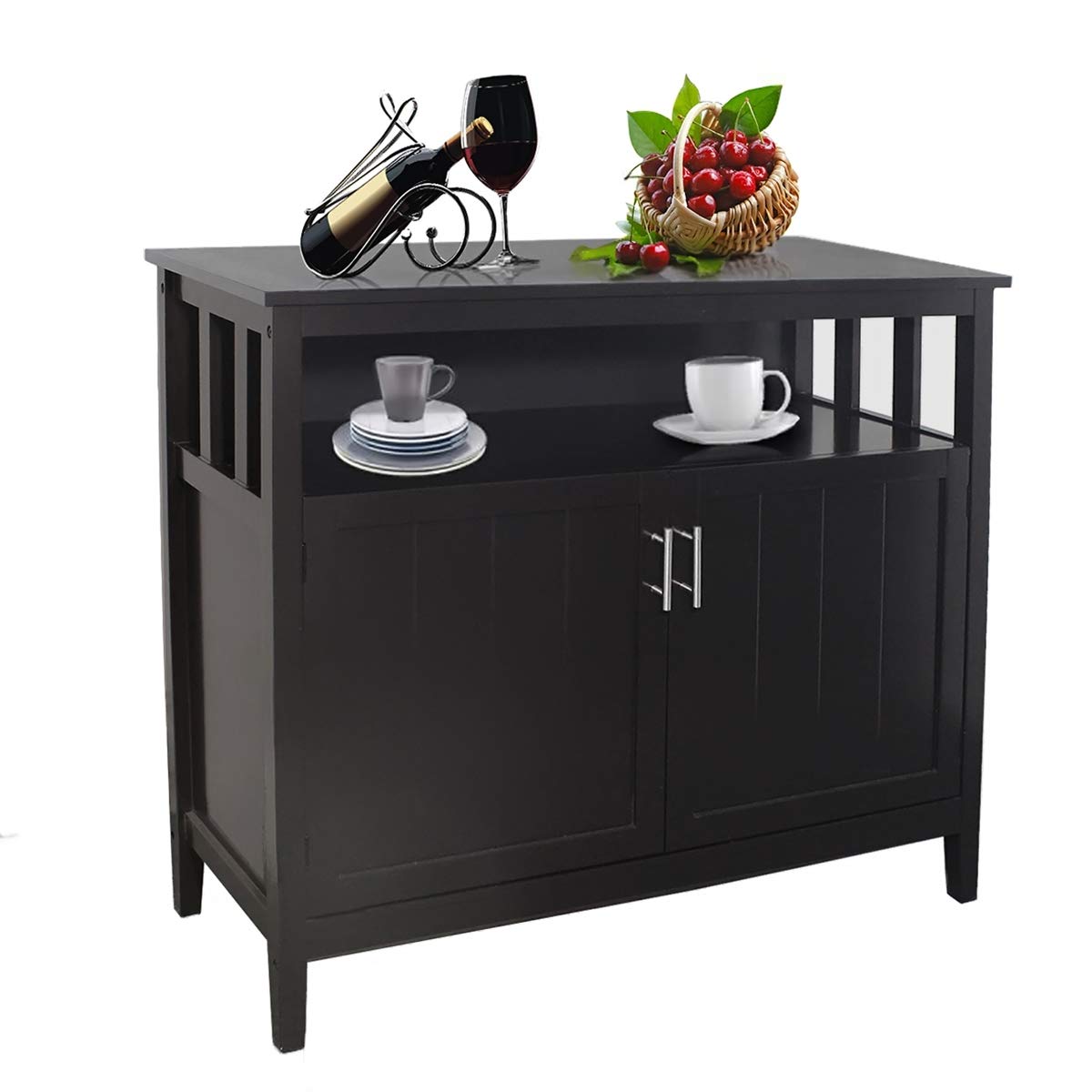 DYANEWAY Sideboard Kitchen Storage Cabinet - Buffet Cabinet with Adjustable Shelves, Cupboard for Dining Room & Living Room, Brown Wood Finish - Perfect for Organizing Dishes, Linens & Home Decor