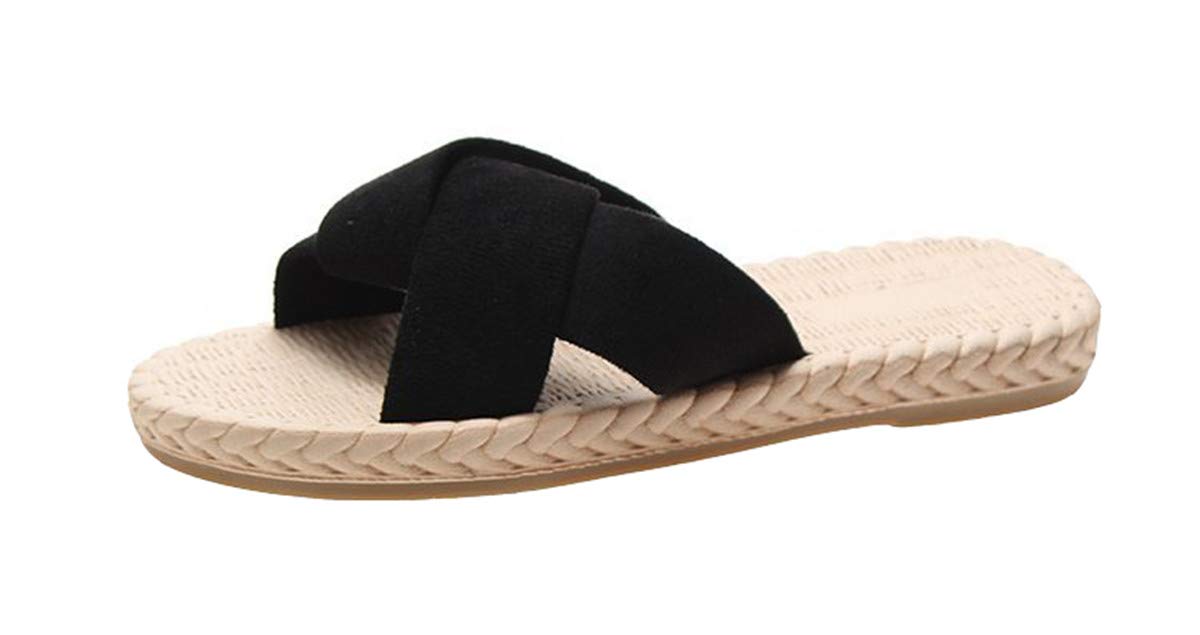 Women's Summer Sandals - Breathable Cross Linen Slippers with Open Toe Design for Bathroom, Pool & Beach - Comfortable House Slides for Indoor/Outdoor Use