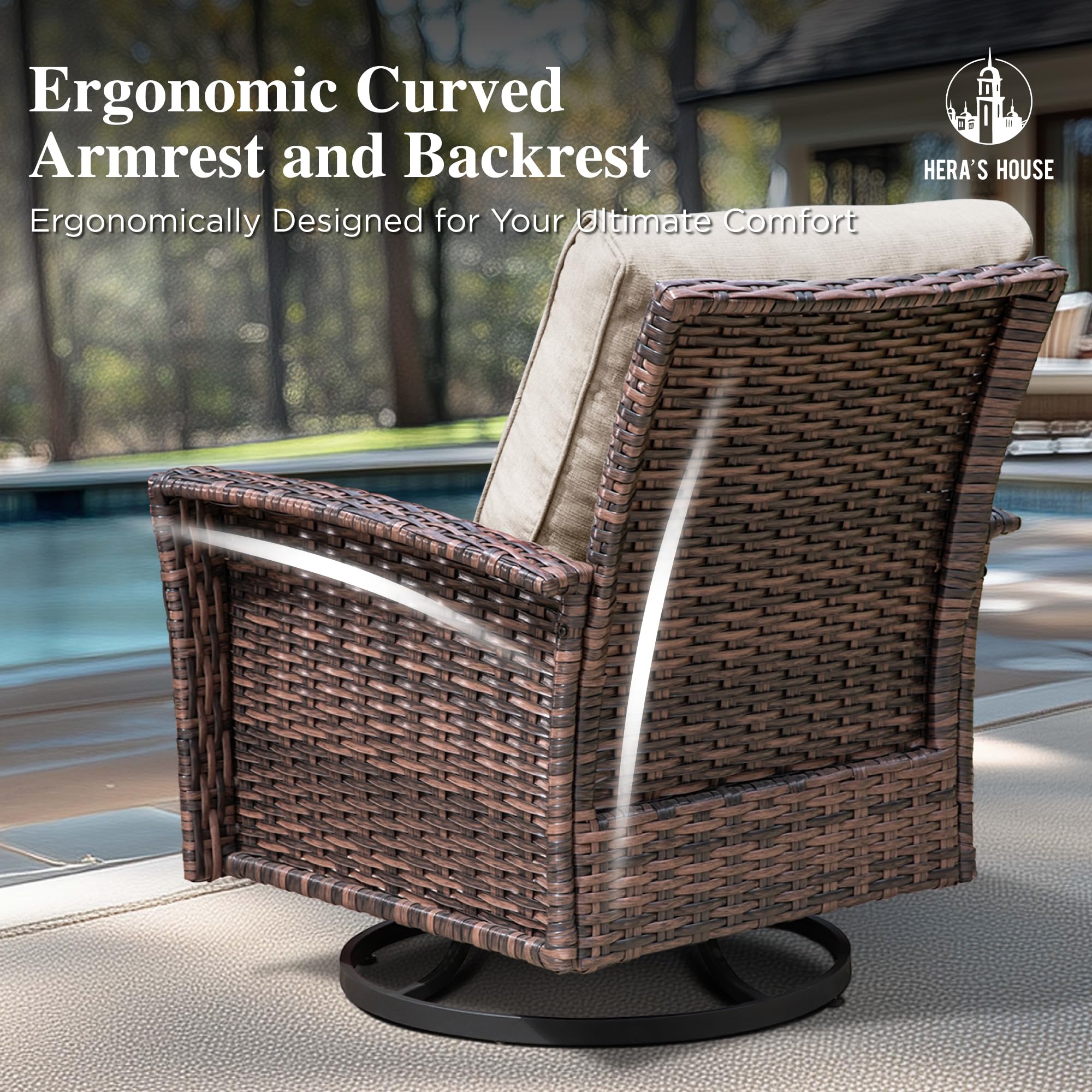 HERA'S HOUSE Oversized High Back Outdoor Swivel Patio Chairs Set of 2 with 5.5