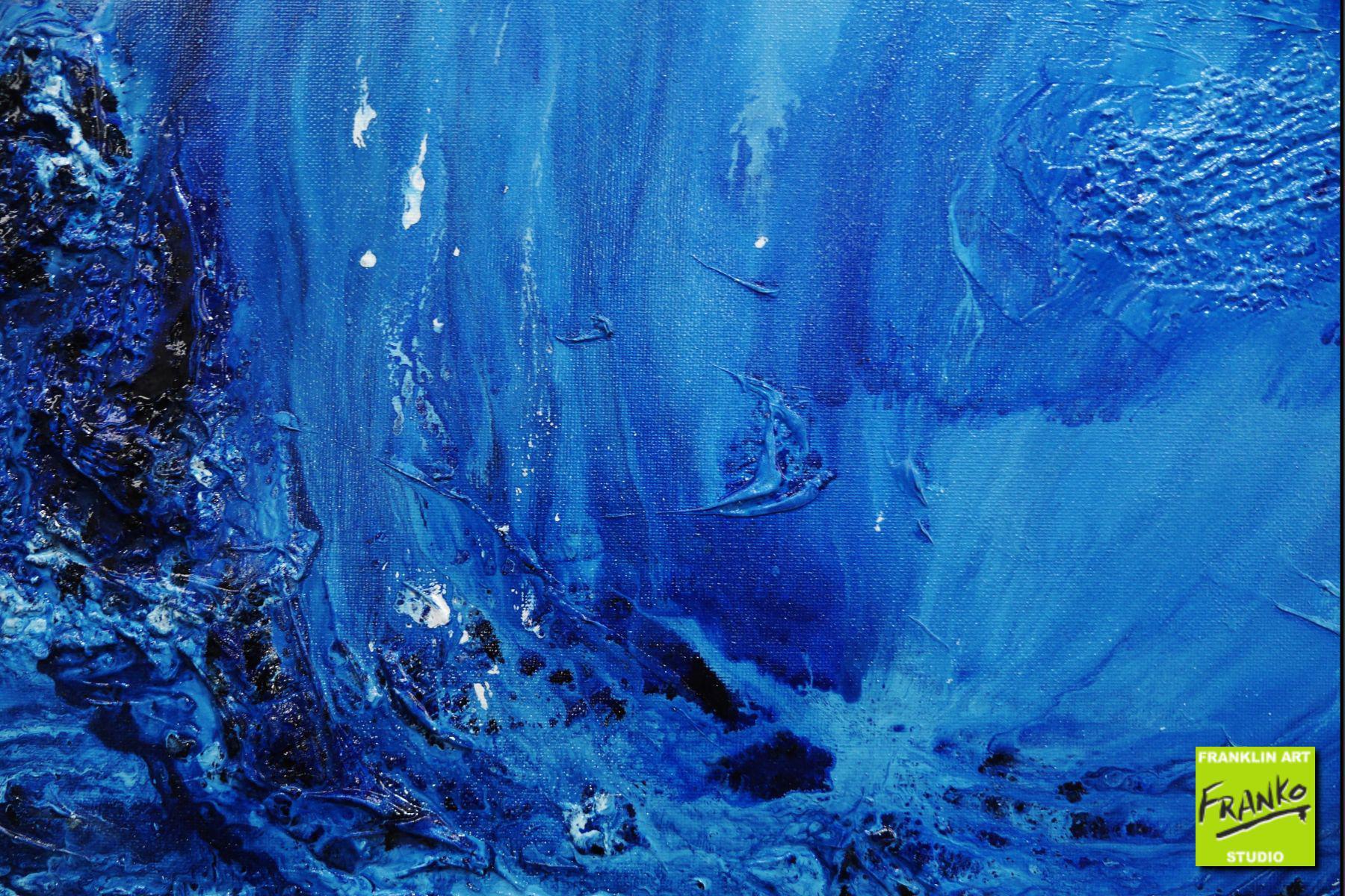 Blue Textured Abstract Painting - 160cm x 60cm Modern Wall Art for Living Room, Bedroom & Office Decor | Handmade Canvas Artwork