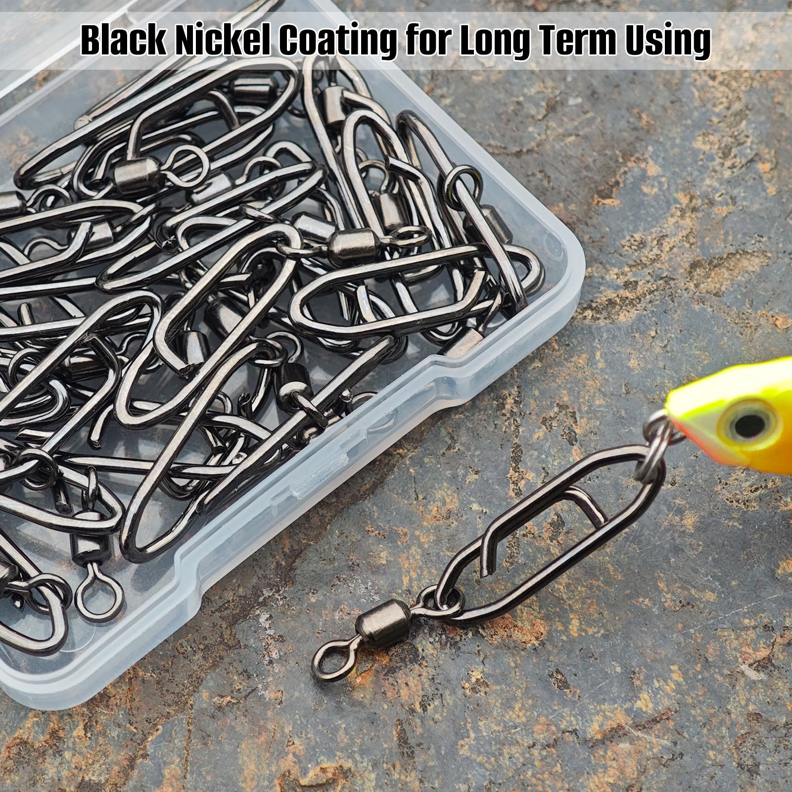 Power Fishing Clips - Quick Change Snap Swivels for Saltwater & Freshwater Fishing | Barrel Swivel Speed Clips | Topwater Snaps Fishing Tackle (Black) | Ideal for Bass, Trout & Saltwater Game Fish