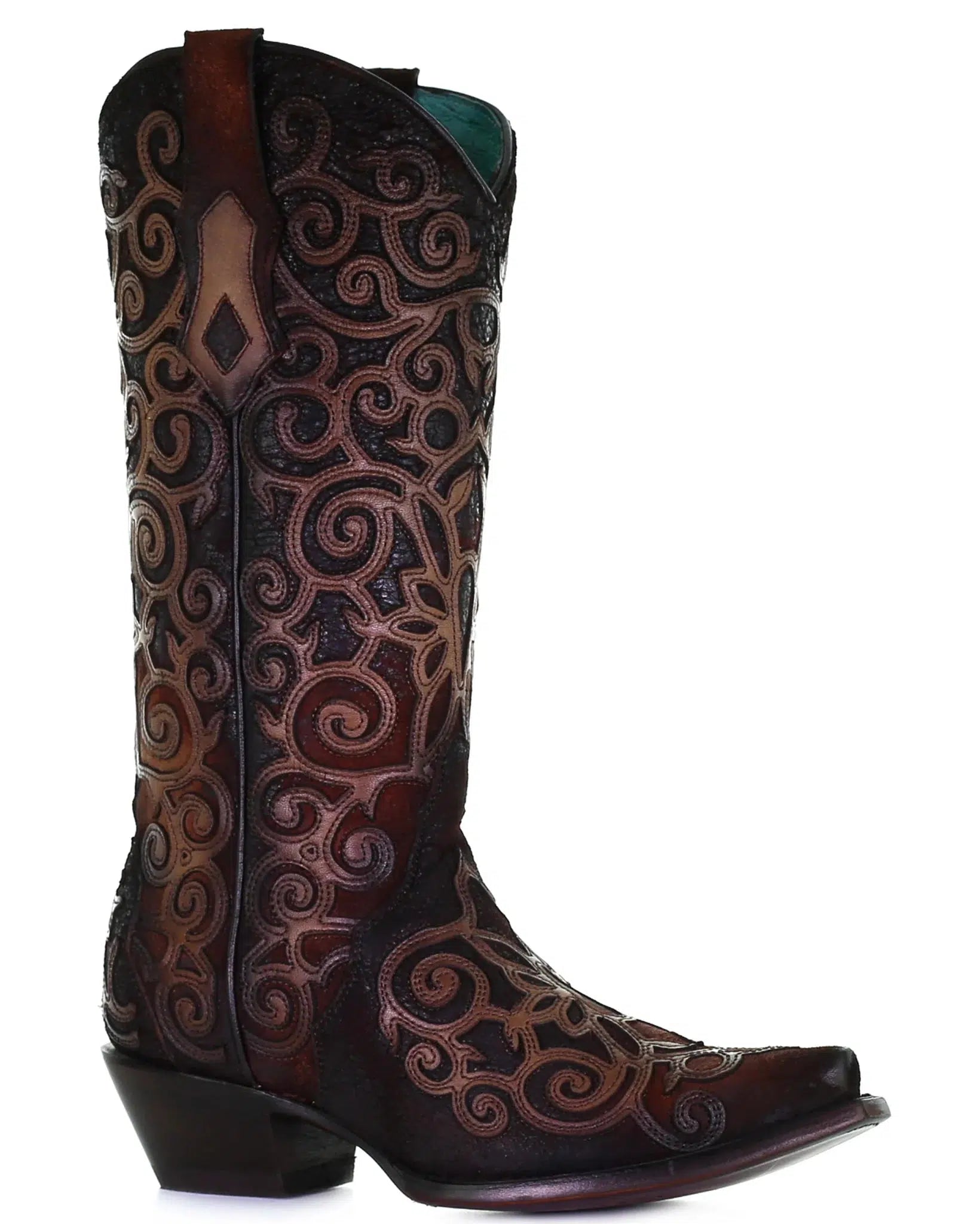 Women's C3744 M Corral Brown & Red Cowhide Leather Boots - Western Style Riding & Fashion Cowgirl Boots for Everyday Wear, Country Events & Outdoor Activities