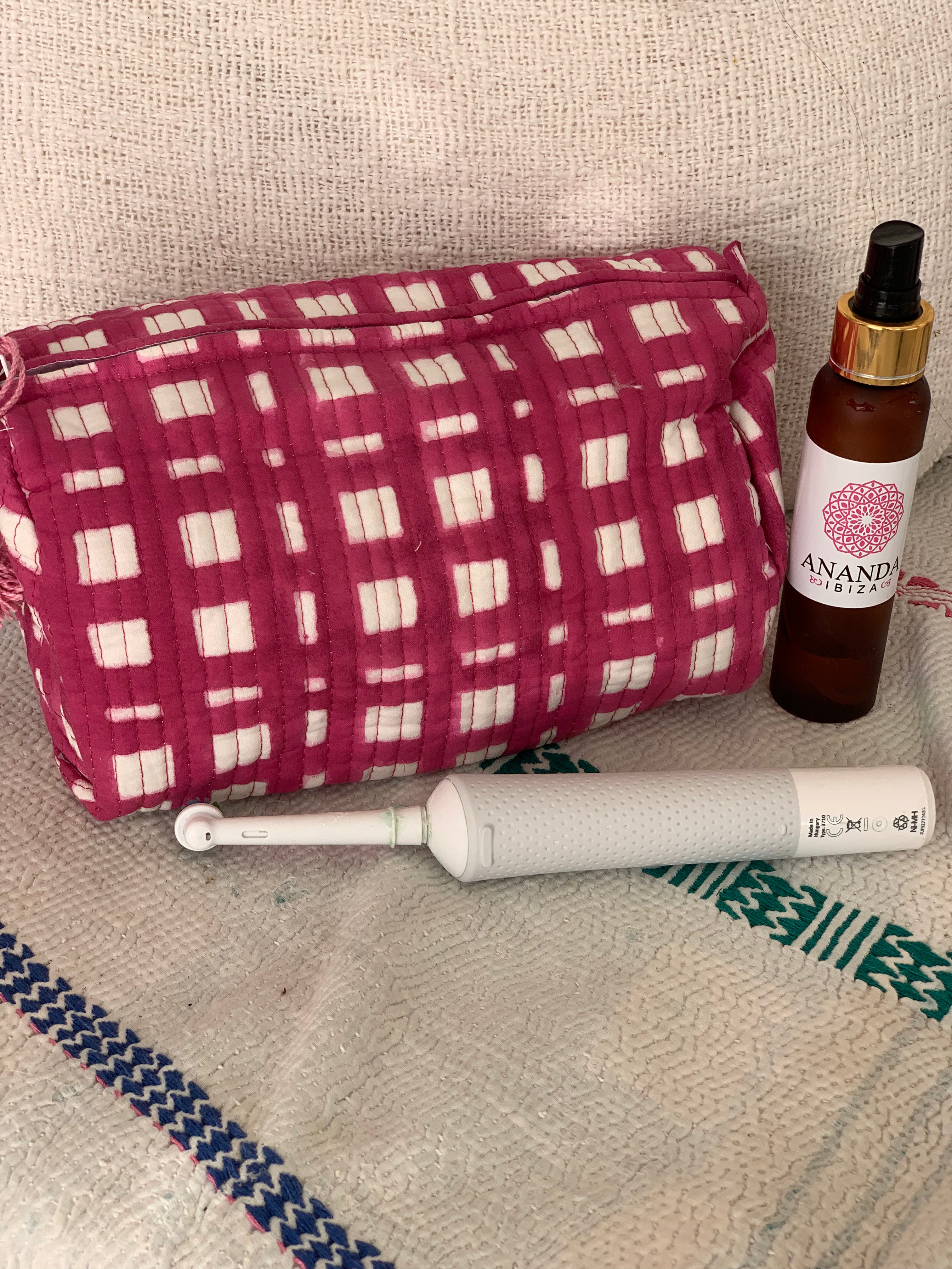 Handmade Block Printed Cotton Cosmetic Bags - Eco-Friendly Travel Organizer (3 Sizes) - Perfect for Makeup Storage, Gym Essentials & Toiletry Travel Cases