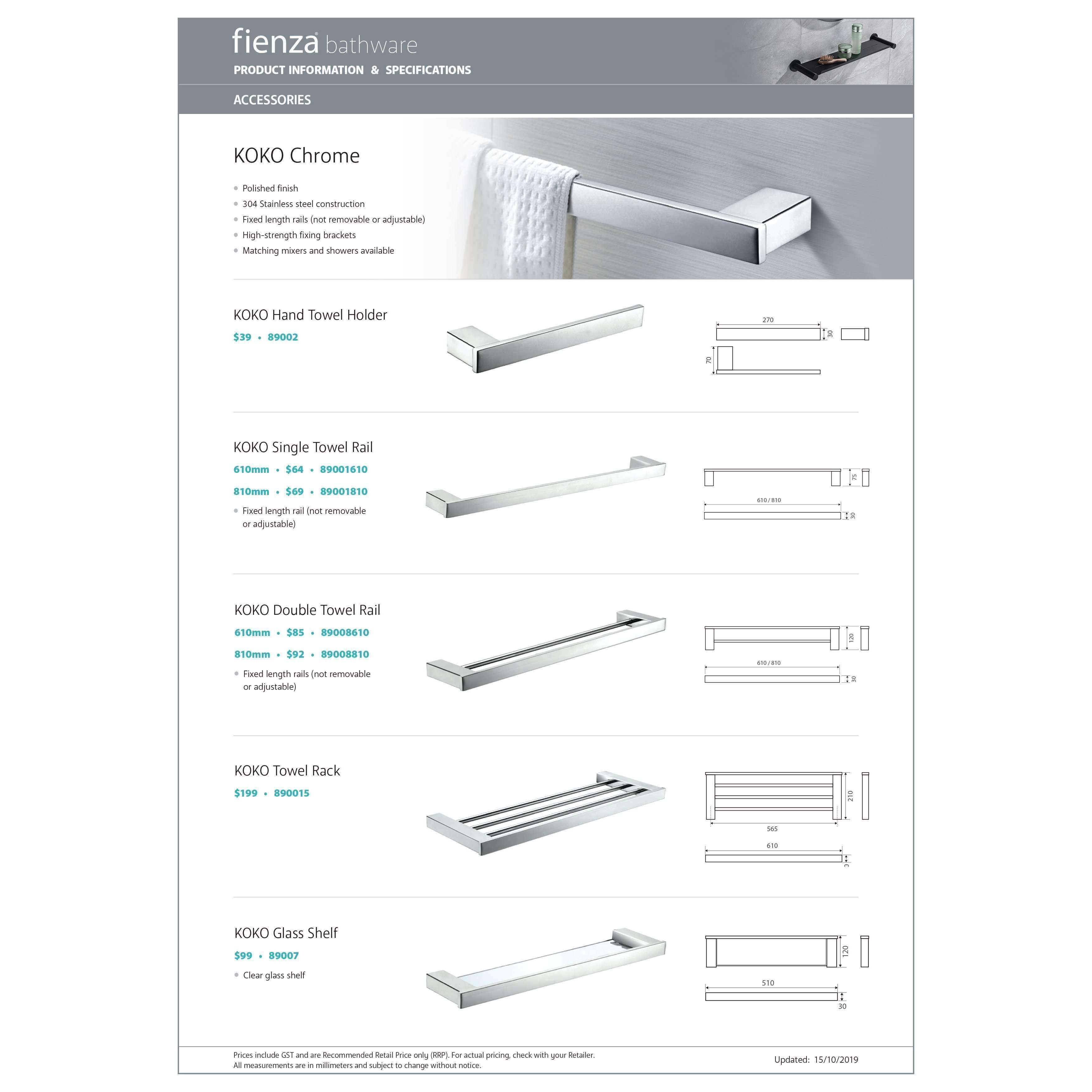 Fienza Koko Double Towel Rail 810mm Chrome - Premium Bathroom Towel Holder for Modern Homes, Hotels & Spas