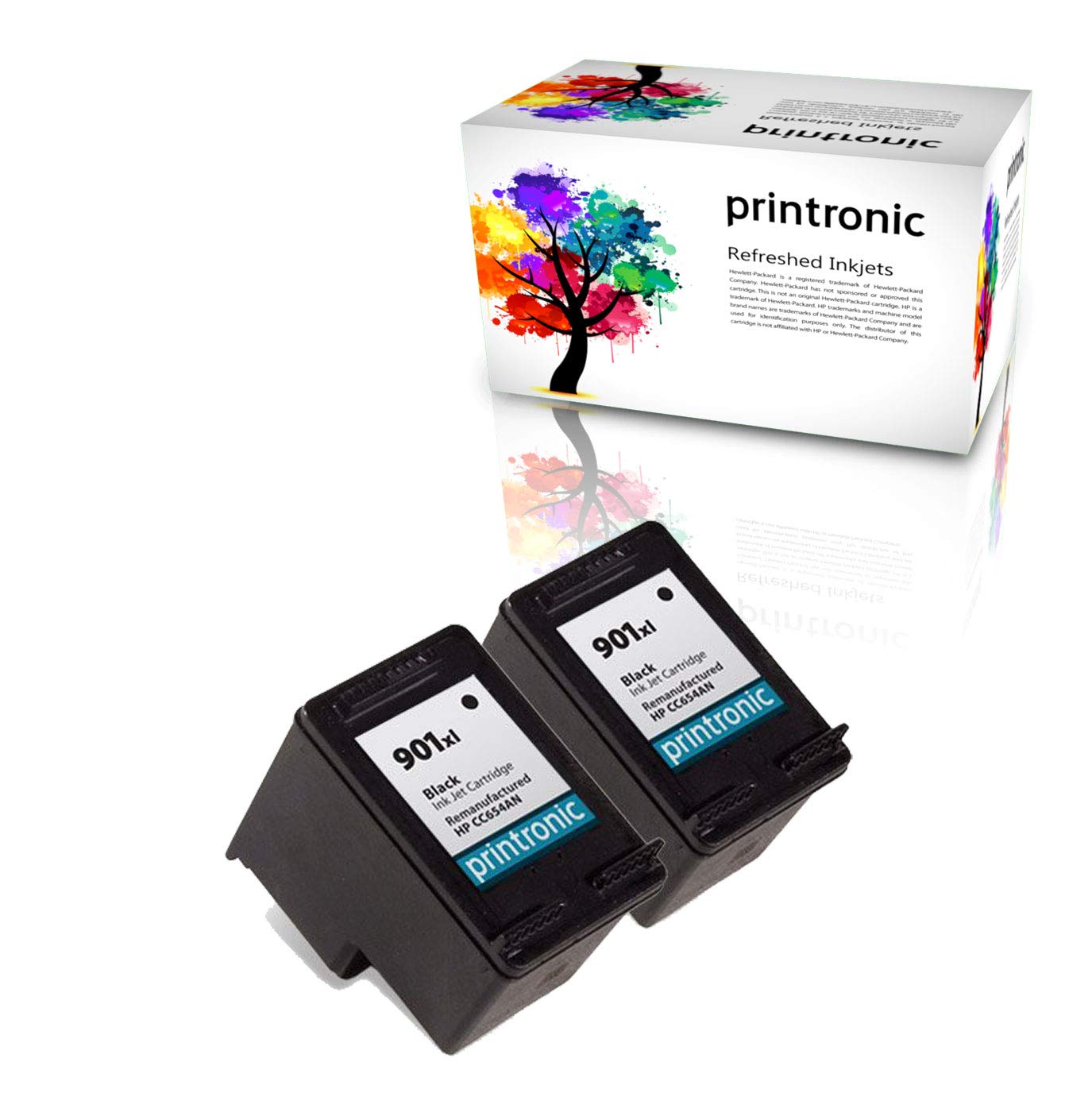 Printronic 2 Pack Remanufactured HP 901XL Ink Cartridges - Compatible with HP Officejet 4500, J4580, J4660, J4550, J4540, J4524 Printers (2 Black) - High-Quality Replacement for Home & Office Printing