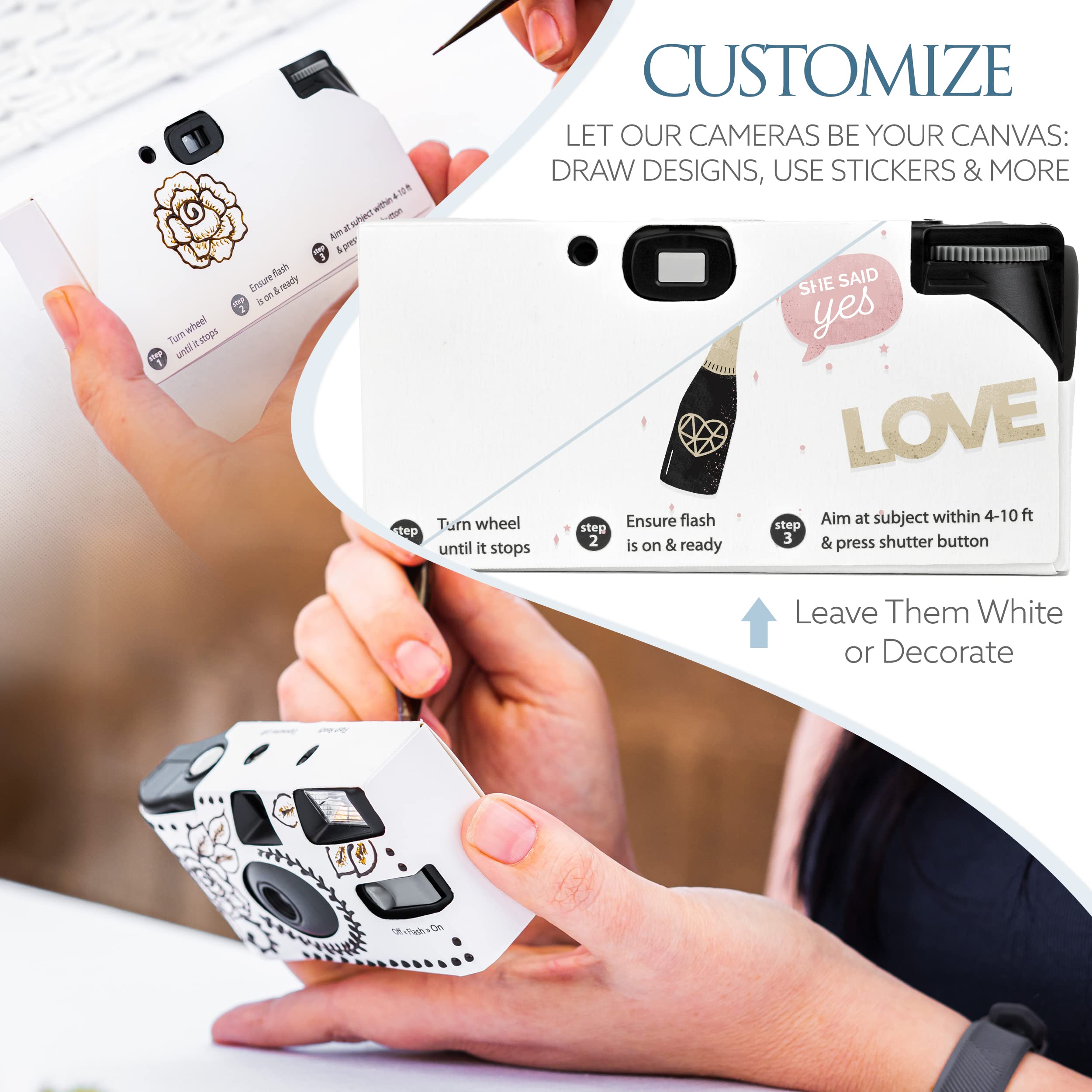 White Disposable Wedding Cameras (12 Pack) – Bulk Disposable Film Cameras for Weddings, Parties & Events – Includes Carrying Tote & Photo Development Discount – 27 Exposures per Camera – Made in USA – Perfect for Guest Books, Reception Fun & Lasting Memories