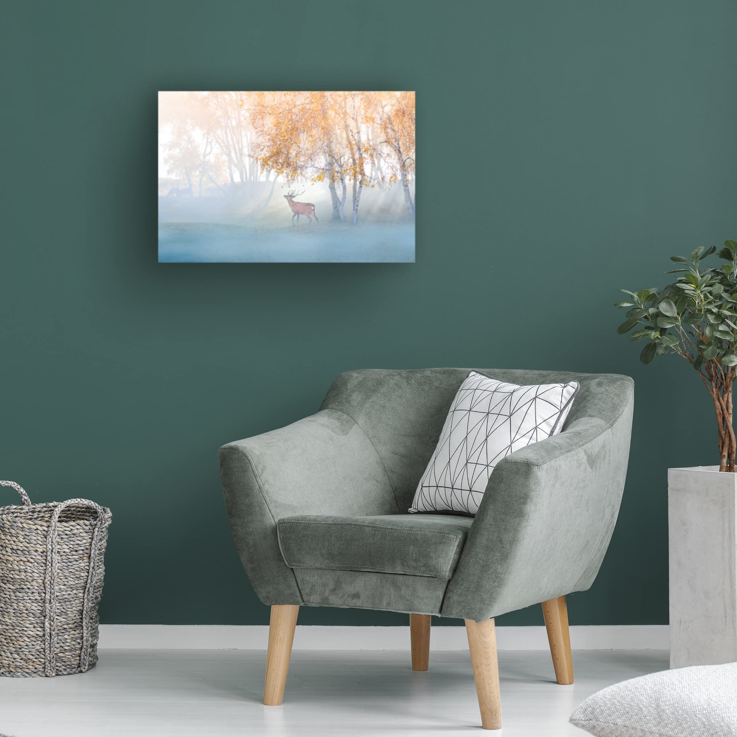 Trademark Fine Art 'Elk Lost In Mist' Canvas Wall Art by Simoon - Nature Wildlife Decor for Living Room, Bedroom & Office