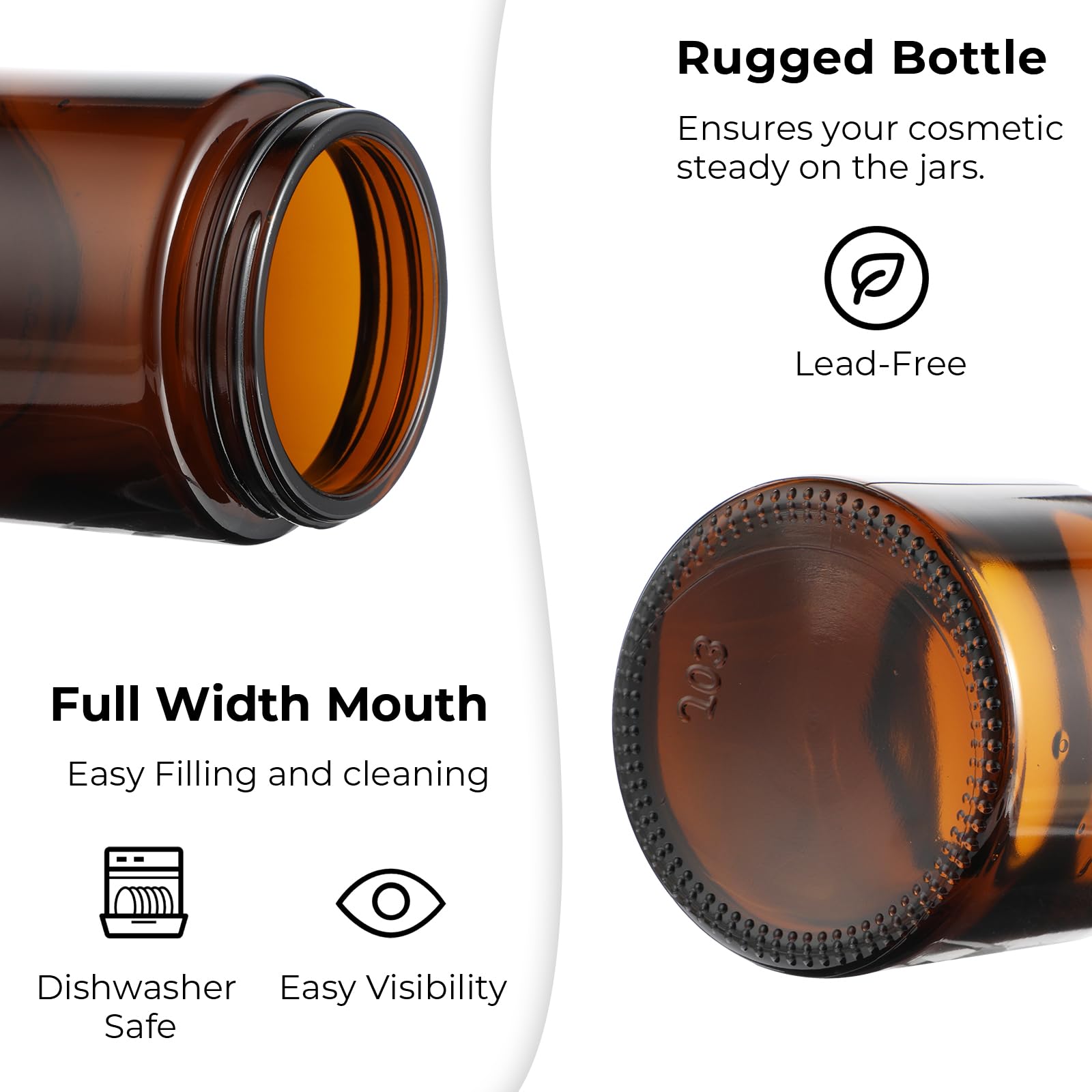 2Pcs Small Amber Glass Jars with Black Lids & Inner Liners - Refillable Cosmetic Containers for Cream, Lotion, Powder, Ointments - Perfect for DIY Skincare, Travel Toiletries & Home Organization
