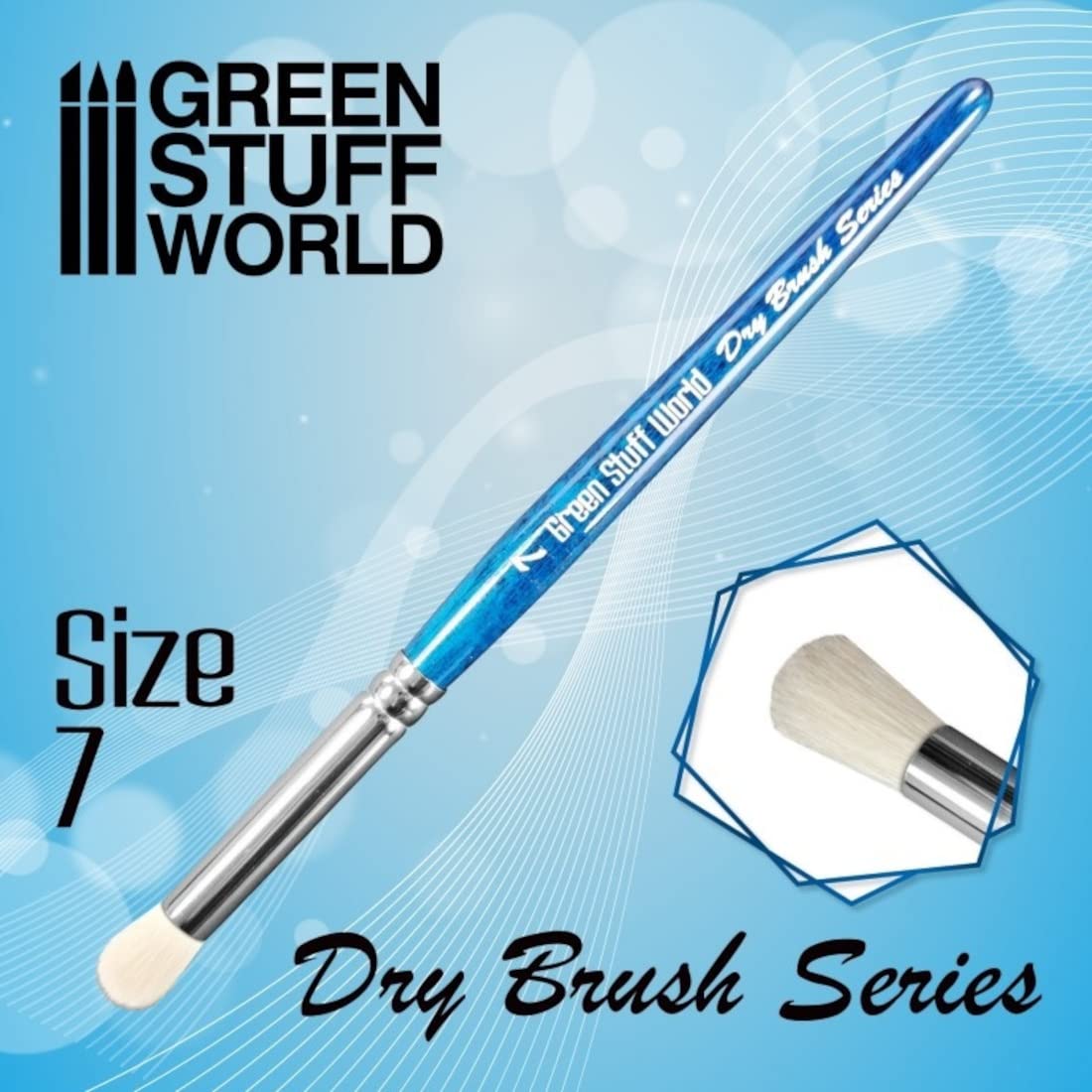 Green Stuff World Blue Series Dry Brush Size 7 (2955) - Premium Model & Miniature Painting Tool for Wargaming, Dioramas & Tabletop Scenes - Perfect for Dry Brushing Techniques on Warhammer, D&D & Scale Models