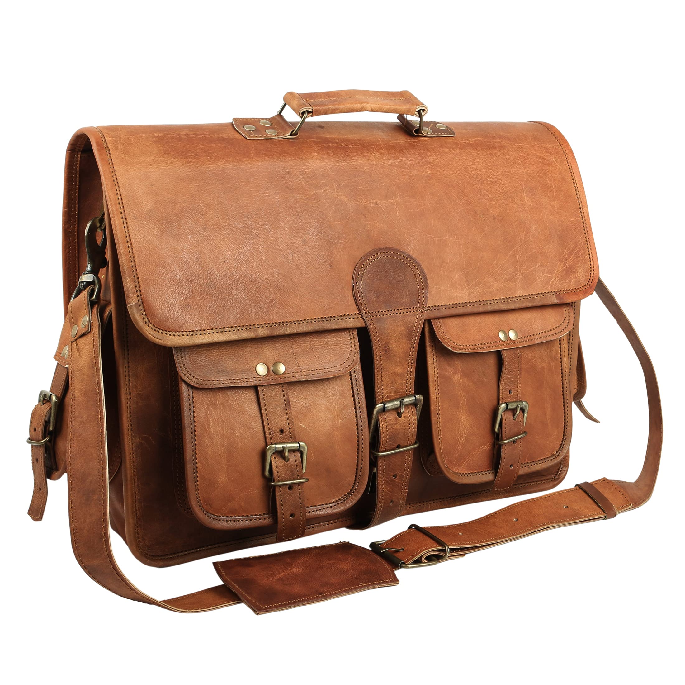 Vintage Genuine Leather Laptop Messenger Bag - Crossbody Briefcase for Men & Women - Perfect for Office, Travel & Business Use - Durable Computer Bag for Work & Daily Commute