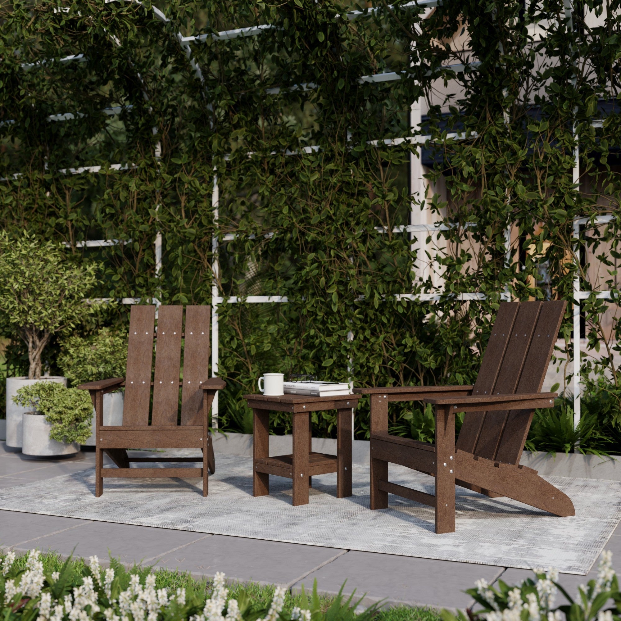 Freedom 3-Piece Modern Adirondack Chair Set with Side Table - Outdoor Patio Furniture for Backyard, Garden & Poolside Relaxation