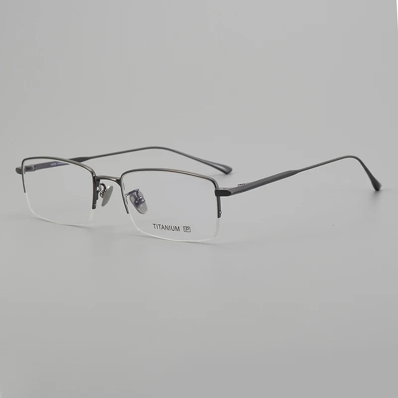 Stylish Unisex Black Semi-Rimmed Square Oval Titanium Eyeglasses Frame - Lightweight & Durable for Work, Reading & Fashion | Model 195145