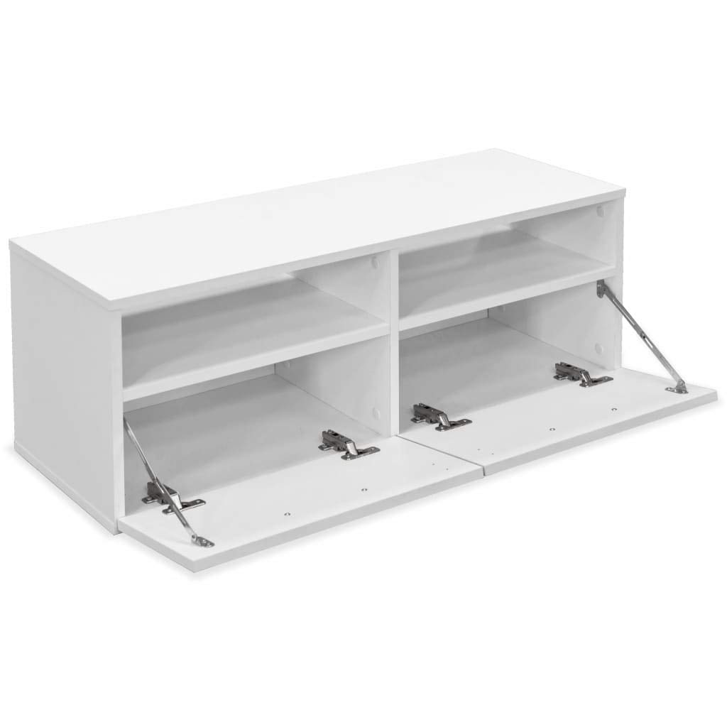 Modern White TV Stand with 2 Shelves & 2 Cabinets - 37.4