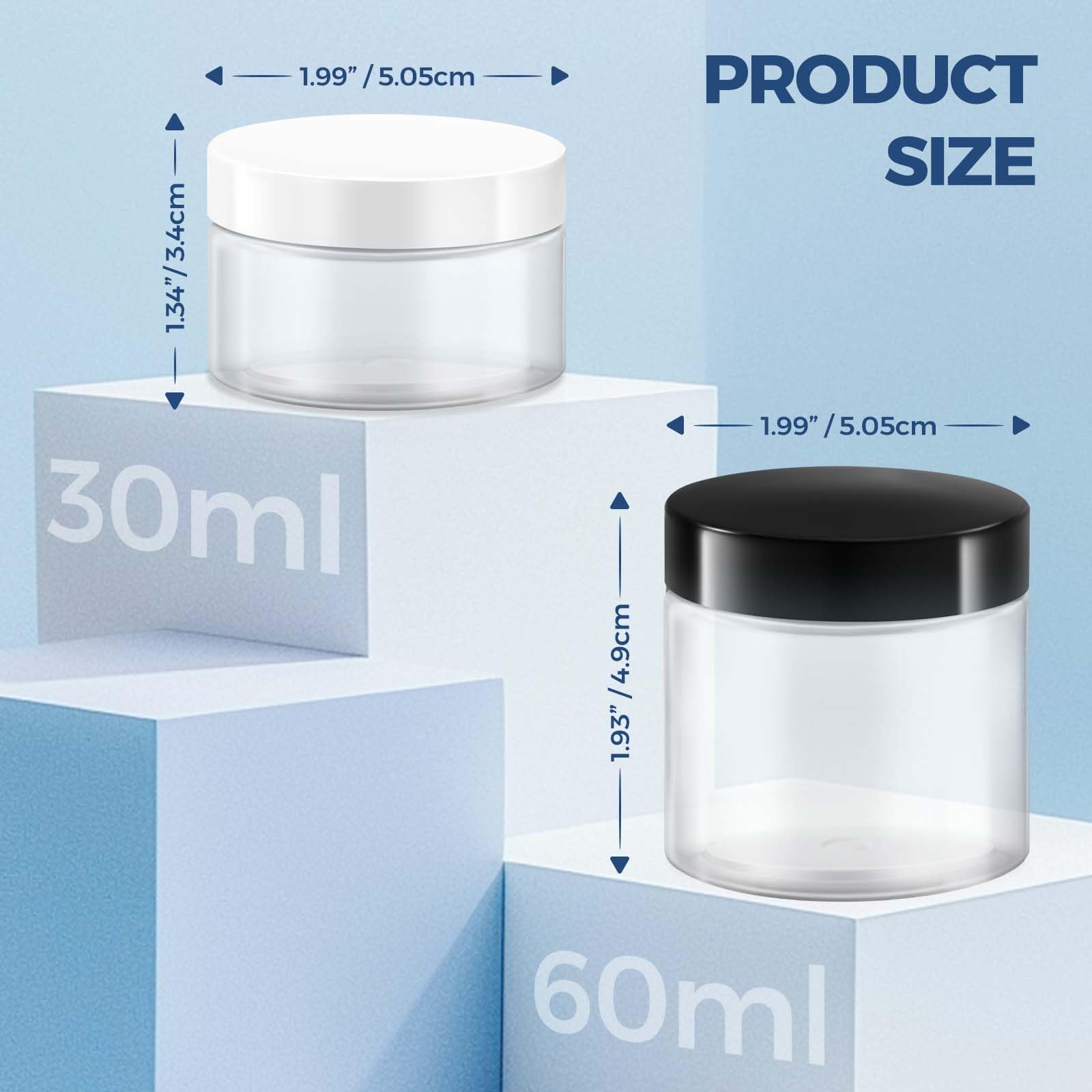 8-Pack 1 oz Travel-Sized Plastic Jars with Black & White Lids - Clear Refillable Cosmetic Containers for Creams, Lotions, Scrubs, Makeup & Food Storage - Perfect for Travel, Home Organization & DIY Beauty Products