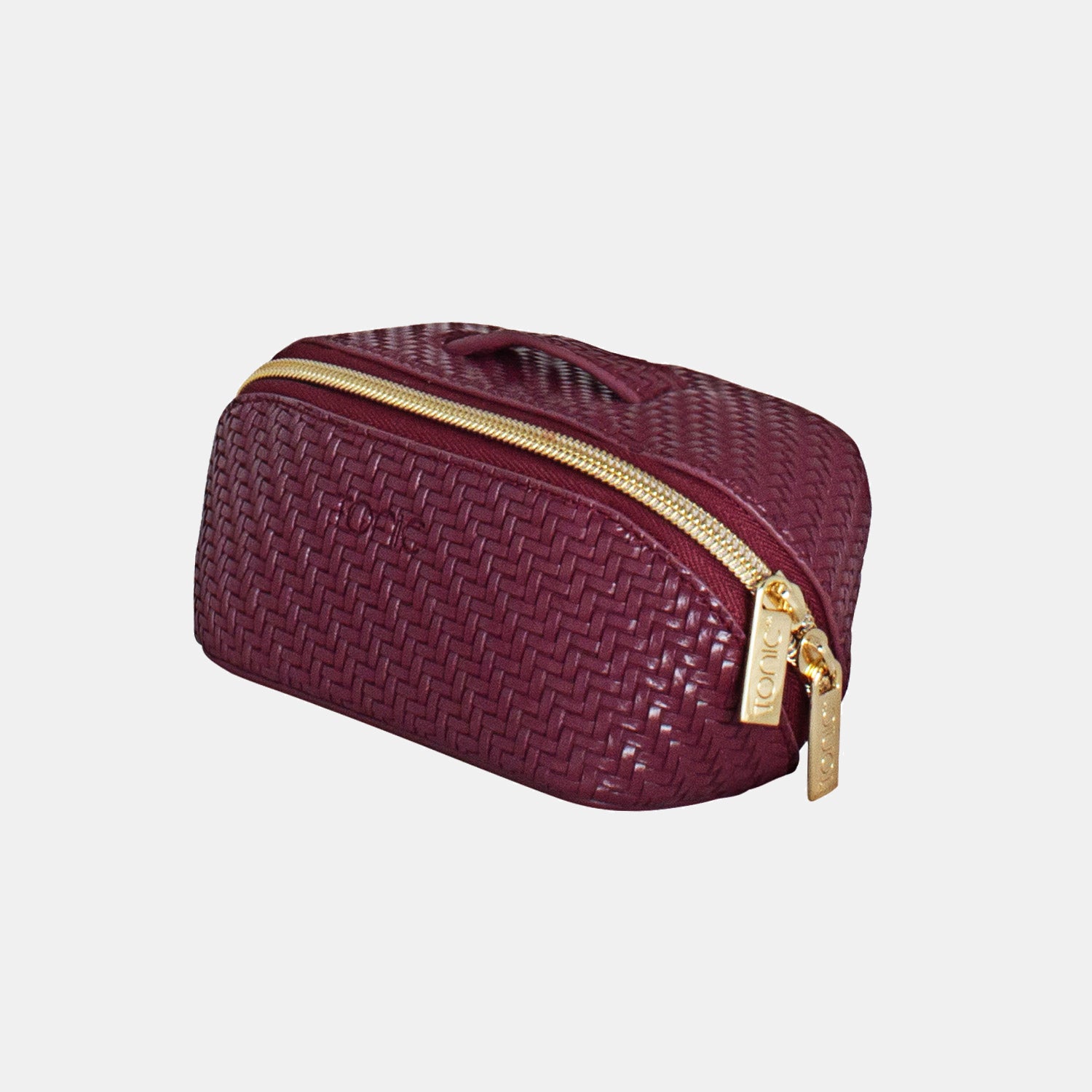 Elegant Herringbone Plum Small Beauty Bag - Perfect for Travel, Makeup Organizer & Cosmetic Pouch