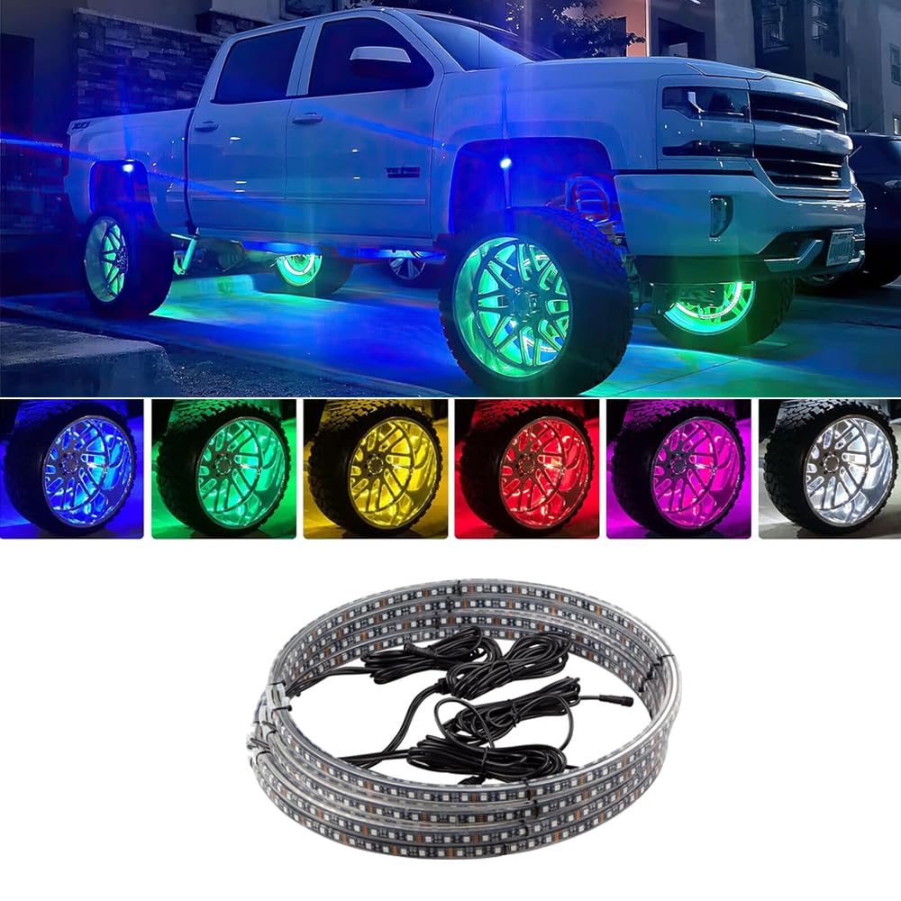 Blueshyhall 15.5 Inch RGB Color Changing LED Wheel Ring Lights (4 Pack) - Multi-Color Chasing Dancing Lights for Trucks, Offroad Vehicles & Pickups - Perfect for Night Driving, Car Shows & Off-Road Adventures