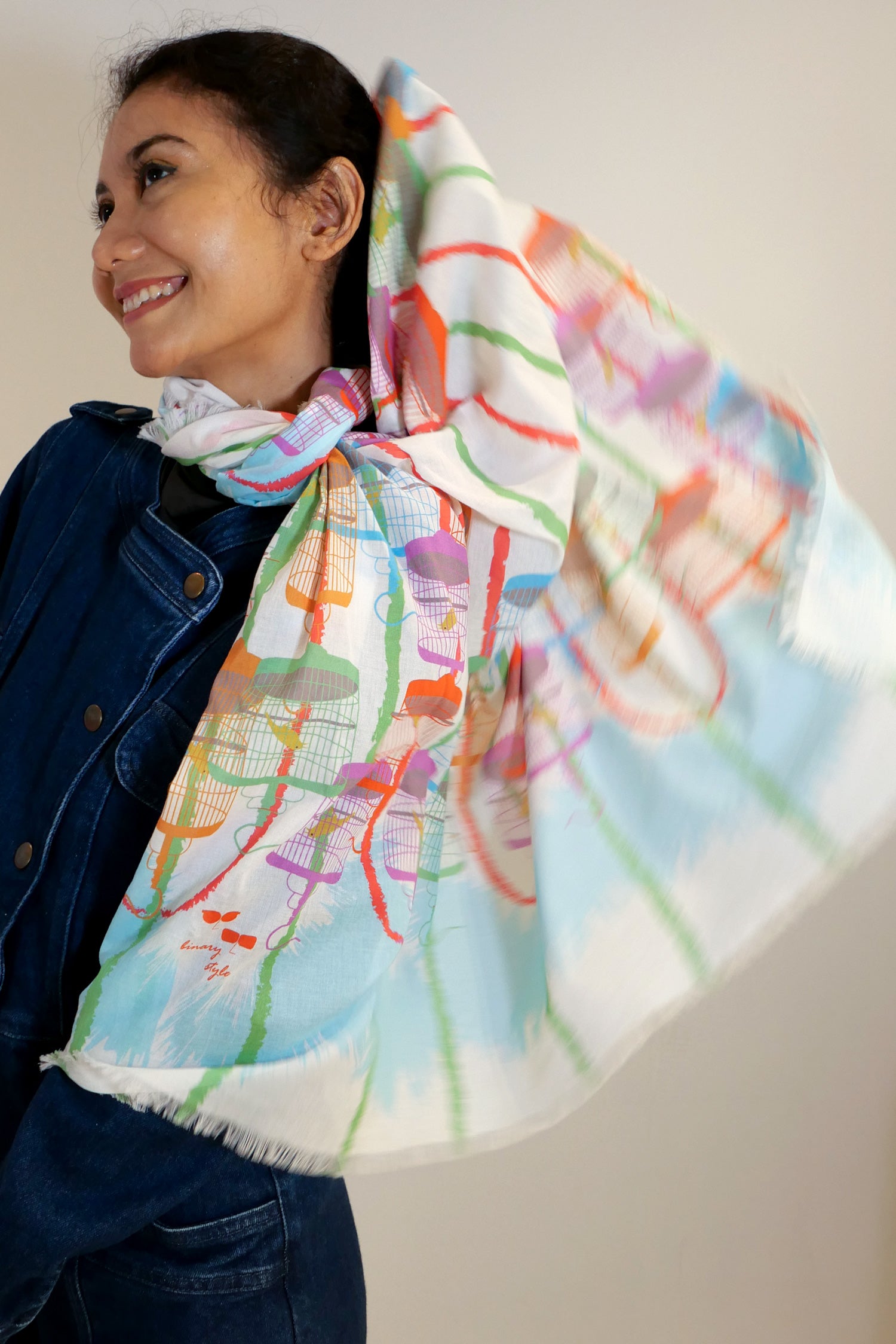 Singapore Singing Birds Cotton Scarf - Lightweight Fashion Accessory for Women, Travel & Gift Giving