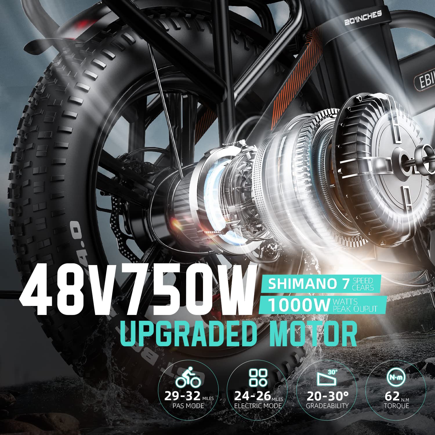 Auloor 750W Electric Bike for Adults - 20