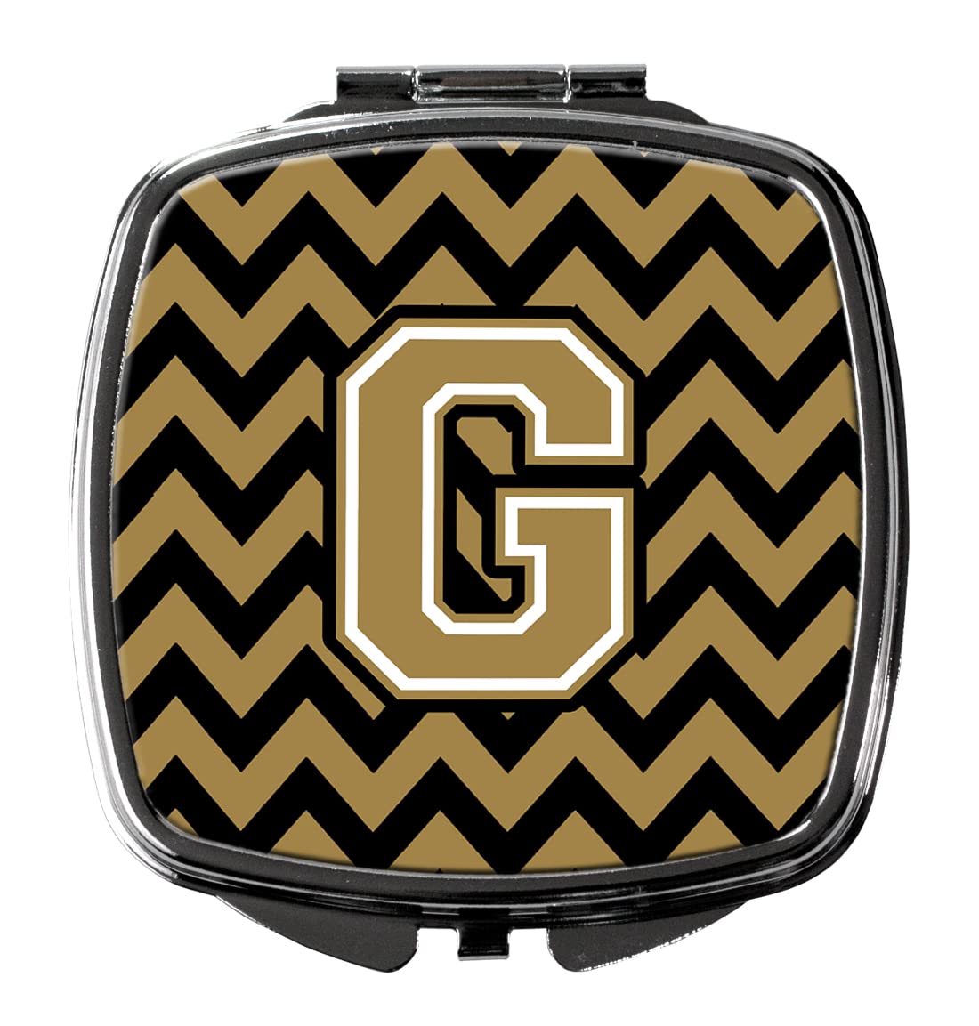 Letter G Chevron Black & Gold Compact Mirror - Travel Makeup Mirror for Women & Girls | Folding Handheld Pocket Mirror | Perfect Gift for Birthdays, Graduation & Travel | Decorative Cosmetic Mirror for Purse, Vanity & Makeup Touchups