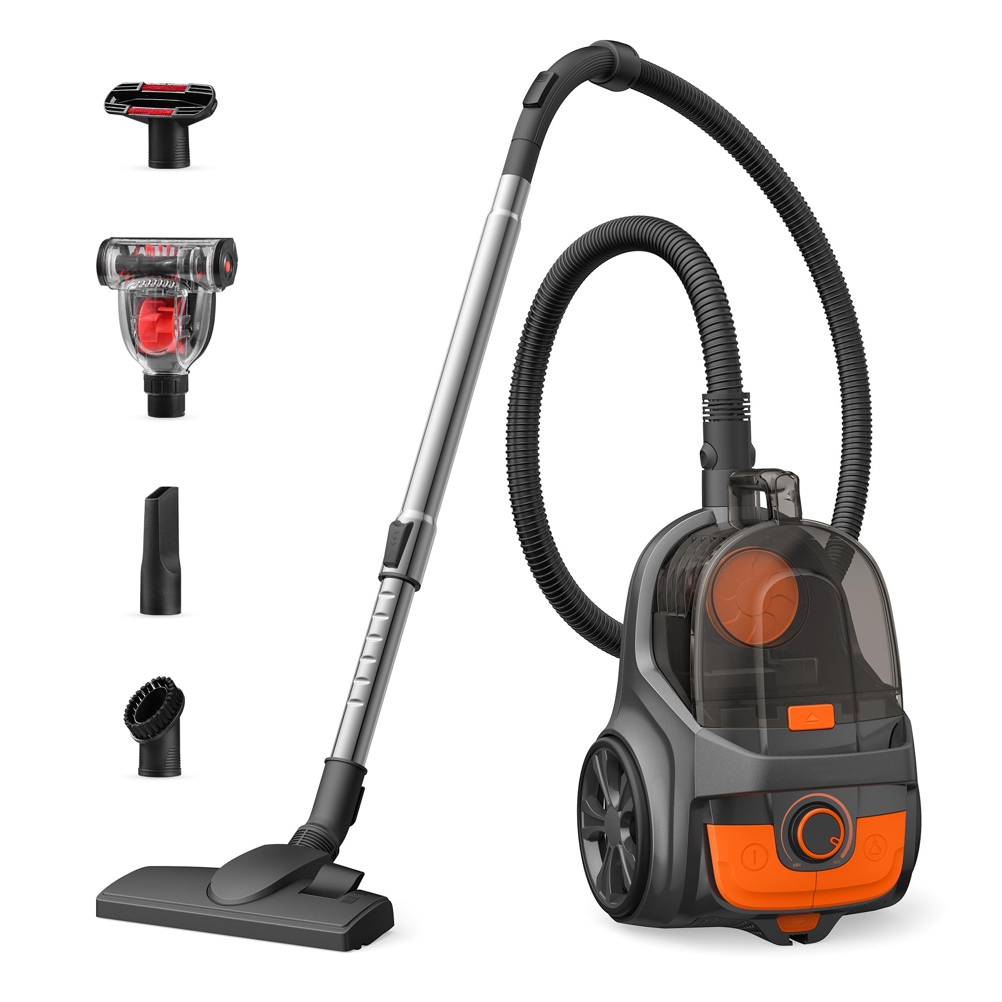 Powerful 1200W Bagless Canister Vacuum Cleaner with HEPA Filter, 3.7Qt Large Capacity & Auto Cord Rewind - 5 Attachments for Hard Floors, Carpets, Pet Hair & Upholstery Cleaning - Lightweight Home & Car Vacuum for Pet Owners & Allergy Sufferers