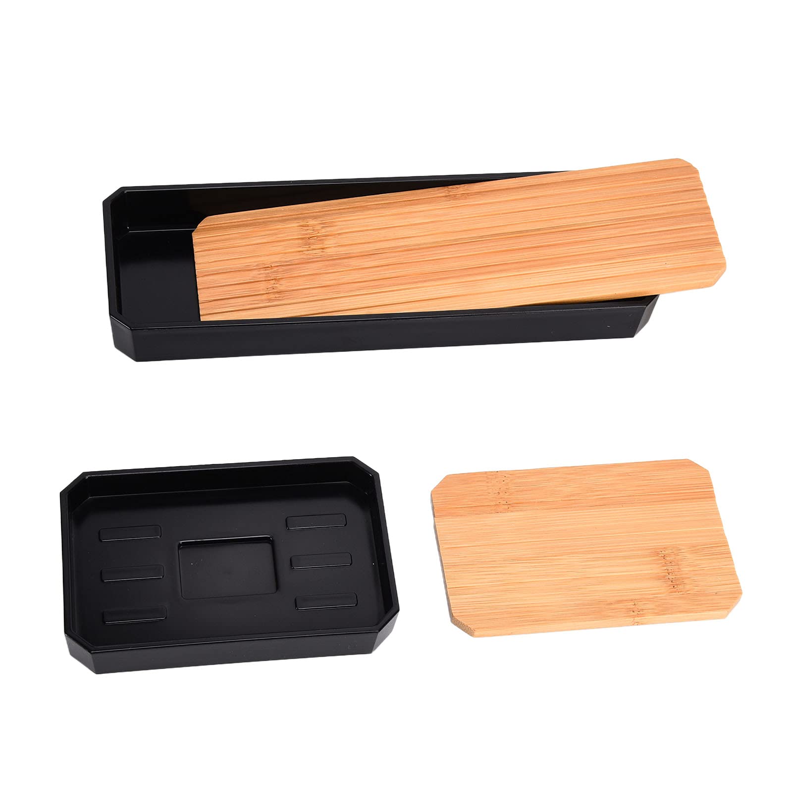 7-Piece Black Bamboo Bathroom Accessories Set - Toothbrush Holder, Soap Box, Trash Bin Kit - Eco-Friendly Bathroom Organizer for Home & Hotel Use (Black) | Perfect for Modern Bathrooms, Spas, and Guest Suites