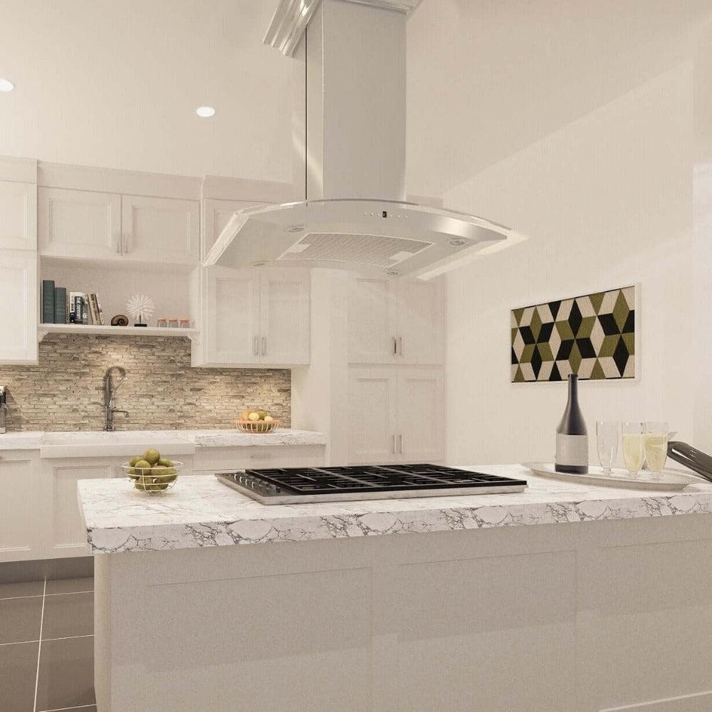 ZLINE 30 Inch Convertible Vent Island Mount Range Hood - Stainless Steel & Glass Design (8GL14iS 30) | Powerful Kitchen Ventilation for Modern Homes | Perfect for Open Concept Kitchens & Cooking Areas