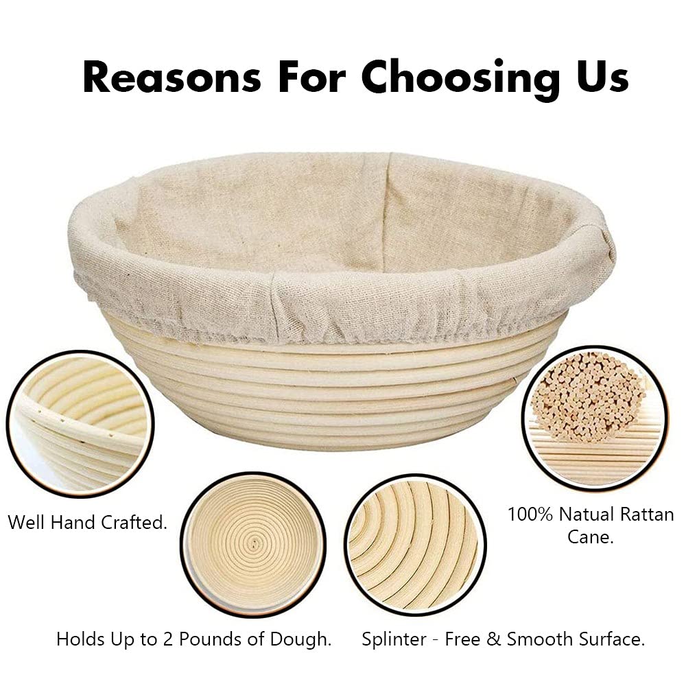 Meltset 2-Pack Round Natural Rattan Bread Proofing Baskets (7.1 Inch) with Bread Lame, Dough Scraper & Linen Liner - Professional & Home Baking Supplies for Sourdough, Artisan Bread Making