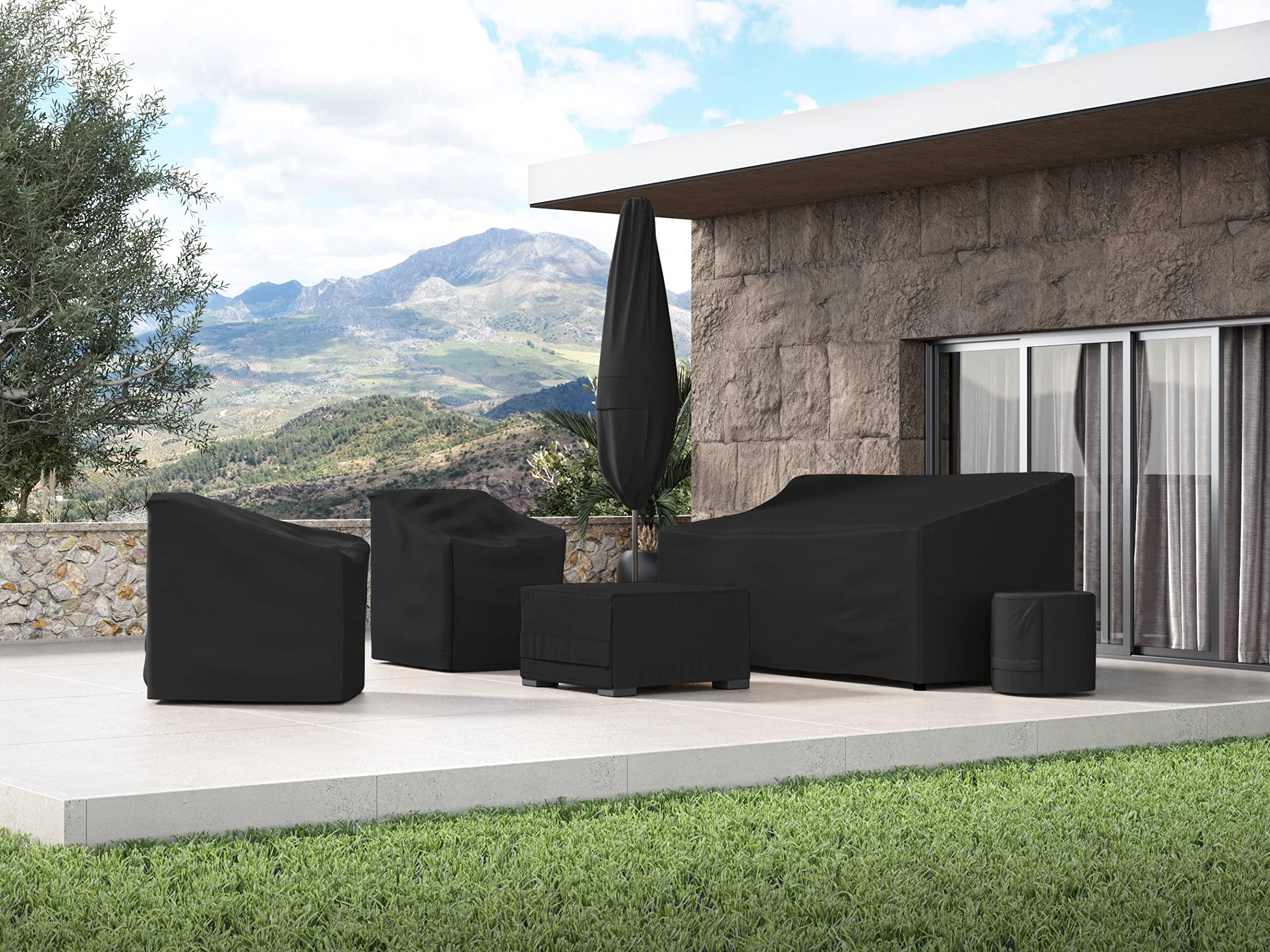 Heavy-Duty Outdoor Patio Sofa Cover - Weatherproof Polyester Furniture Protector with Drawcord Hem (88