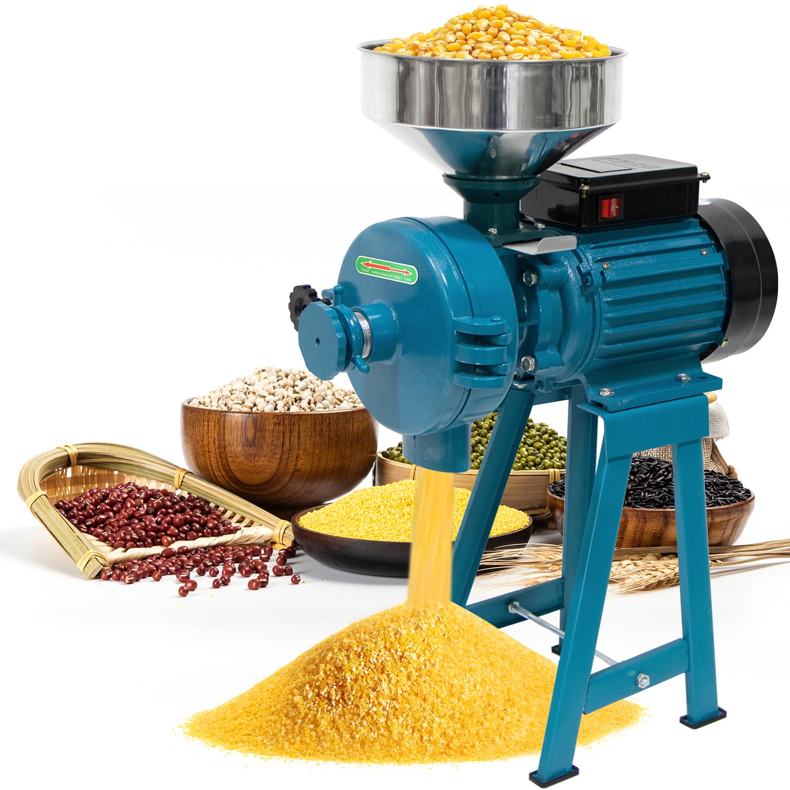 NAIZEA 3000W Electric Grain Mill Grinder for Corn, Wheat & Cereals - Heavy Duty Commercial Flour Machine with Funnel (110V, Wet & Dry Grinding) - Perfect for Home Baking, Bread Making & Animal Feed Preparation