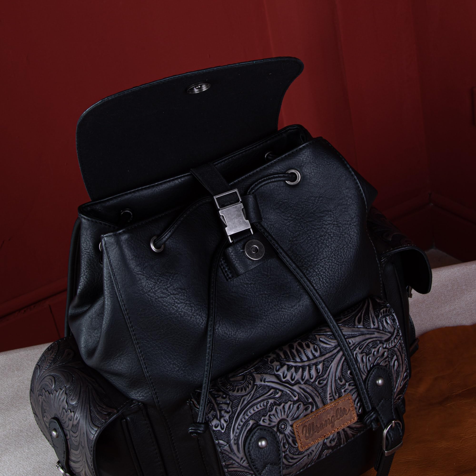 Montana West x Wrangler Western Backpack Purse for Women & Men - Floral Tooled Leather Travel Backpack - Perfect for Hiking, Camping & Outdoor Adventures