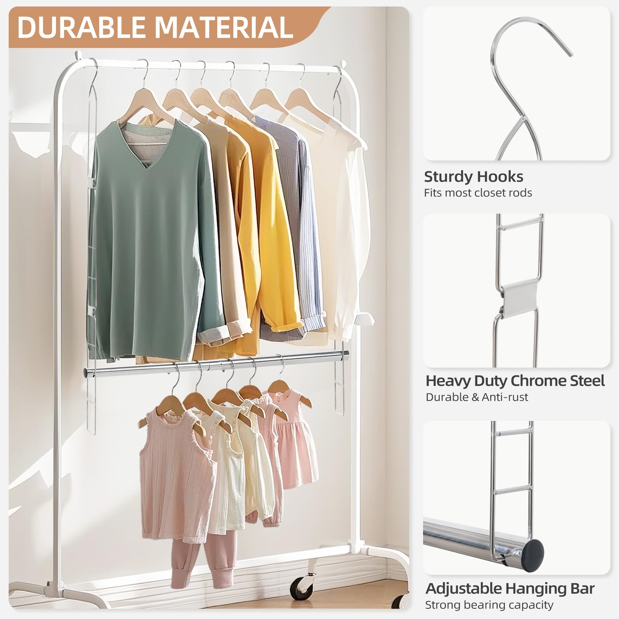 Adjustable Hanging Closet Rod Organizer - Space Saving Closet Extender with Chrome Finish for Bedroom, Closet or Dorm Organization (1 Pack) - Perfect for Maximizing Storage in Small Spaces