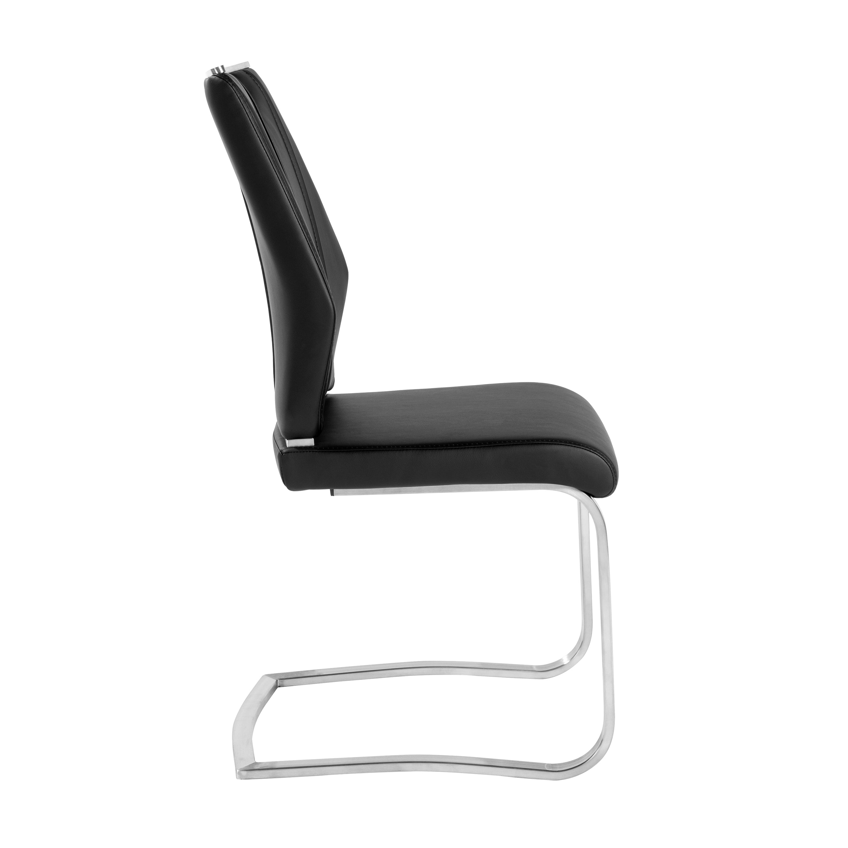 Lexington Side Leather Chair in Brushed Stainless Steel - Set of 2 Modern Dining Chairs for Home & Office | Perfect for Dining Rooms, Conference Tables & Lounge Areas