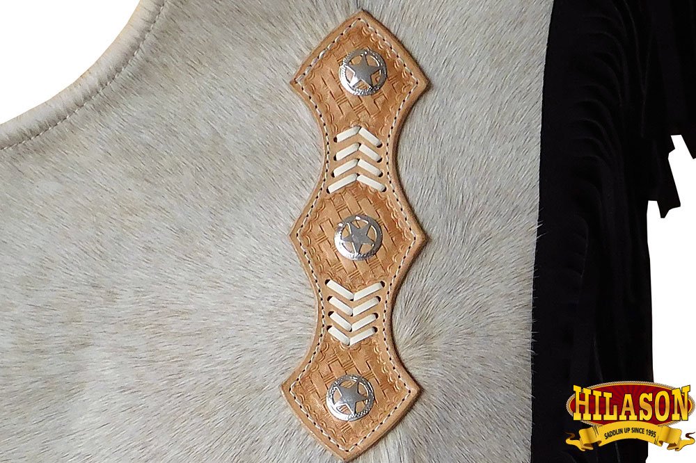 HILASON Pro Rodeo Bull Riding Leather Chinks for Adults - Handmade Black Western Chaps with Hand Tooled Design | Perfect for Rodeo, Ranch Work & Western Riding Events