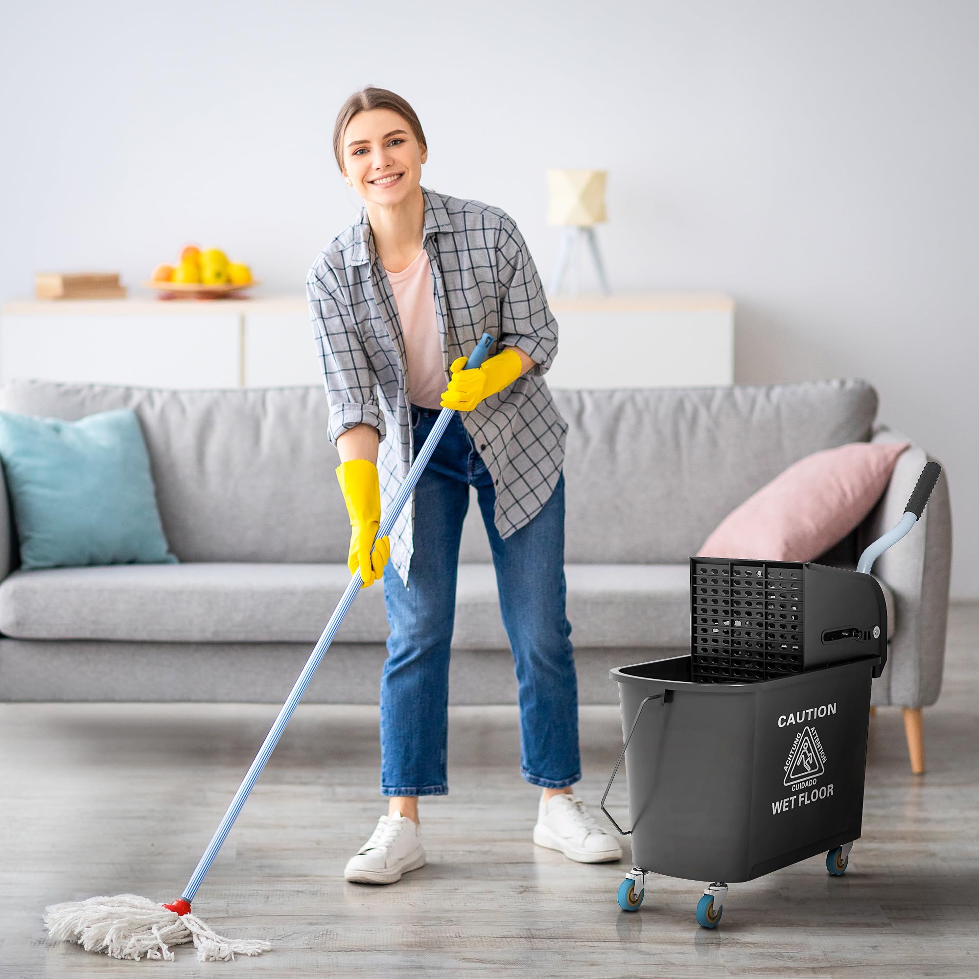 HOMCOM 21 Quart Mop Bucket with Wringer on Wheels - Dual Chamber for Dirty & Clean Water Separation - Easy Floor Cleaning Solution for Home, Office & Commercial Use - Black